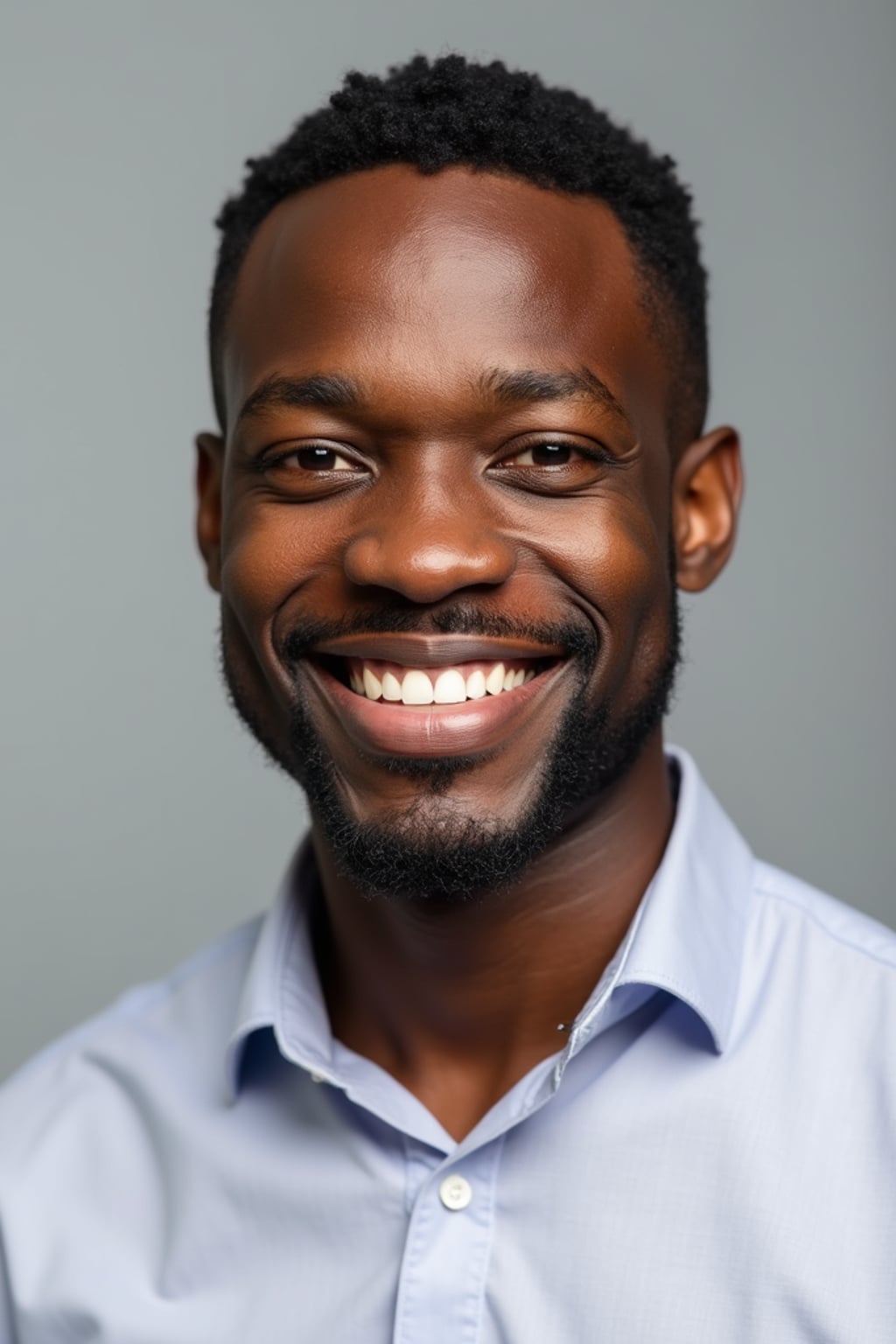 A professional therapist headshot of a compassionate man, taken in a well-lit studio with a plain backdrop. The man is dressed in  a neat, light-colored shirt with a friendly expression. The lighting is soft and even, highlighting their facial features with a warm and approachable expression. The focus is sharp, capturing the man's eyes and reassuring smile, creating a perfect headshot for therapy practices and professional profiles.