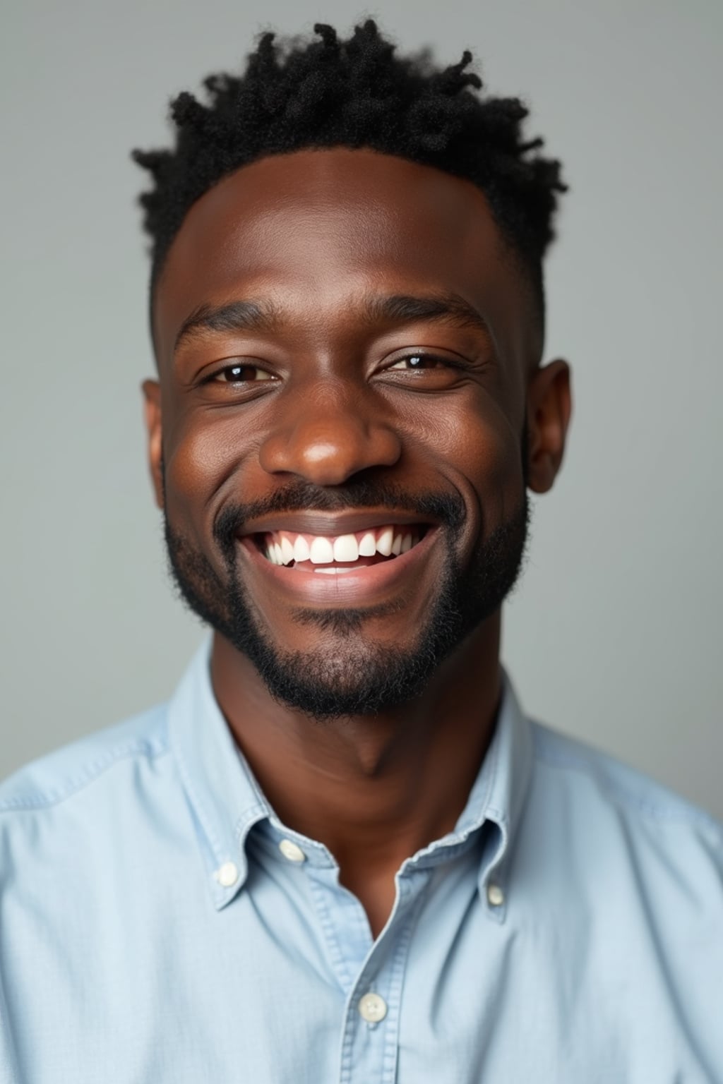 A professional therapist headshot of a compassionate man, taken in a well-lit studio with a plain backdrop. The man is dressed in  a neat, light-colored shirt with a friendly expression. The lighting is soft and even, highlighting their facial features with a warm and approachable expression. The focus is sharp, capturing the man's eyes and reassuring smile, creating a perfect headshot for therapy practices and professional profiles.