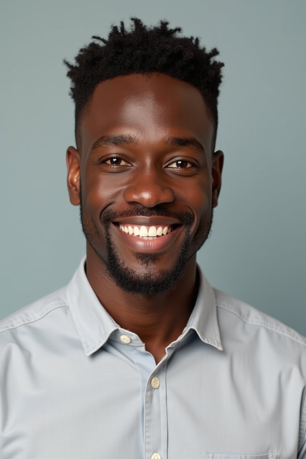 A professional therapist headshot of a compassionate man, taken in a well-lit studio with a plain backdrop. The man is dressed in  a neat, light-colored shirt with a friendly expression. The lighting is soft and even, highlighting their facial features with a warm and approachable expression. The focus is sharp, capturing the man's eyes and reassuring smile, creating a perfect headshot for therapy practices and professional profiles.
