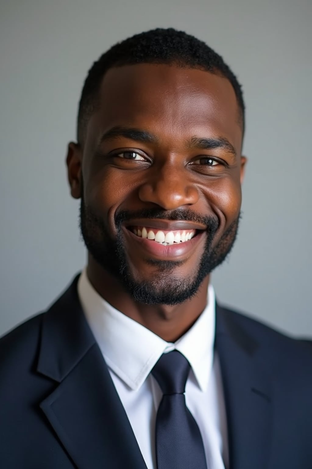 A professional lawyer headshot of a confident man, taken in a well-lit studio with a plain backdrop. The man is dressed in  a sharp suit with a neat tie and a confident expression. The lighting is soft and even, highlighting their facial features with a professional and authoritative expression. The focus is sharp, capturing the man's eyes and engaging smile, creating a perfect headshot for law firm profiles and professional branding.