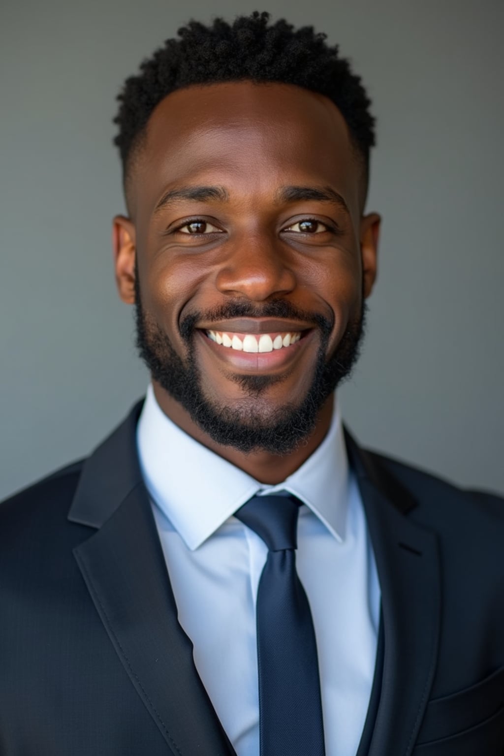 A professional lawyer headshot of a confident man, taken in a well-lit studio with a plain backdrop. The man is dressed in  a sharp suit with a neat tie and a confident expression. The lighting is soft and even, highlighting their facial features with a professional and authoritative expression. The focus is sharp, capturing the man's eyes and engaging smile, creating a perfect headshot for law firm profiles and professional branding.