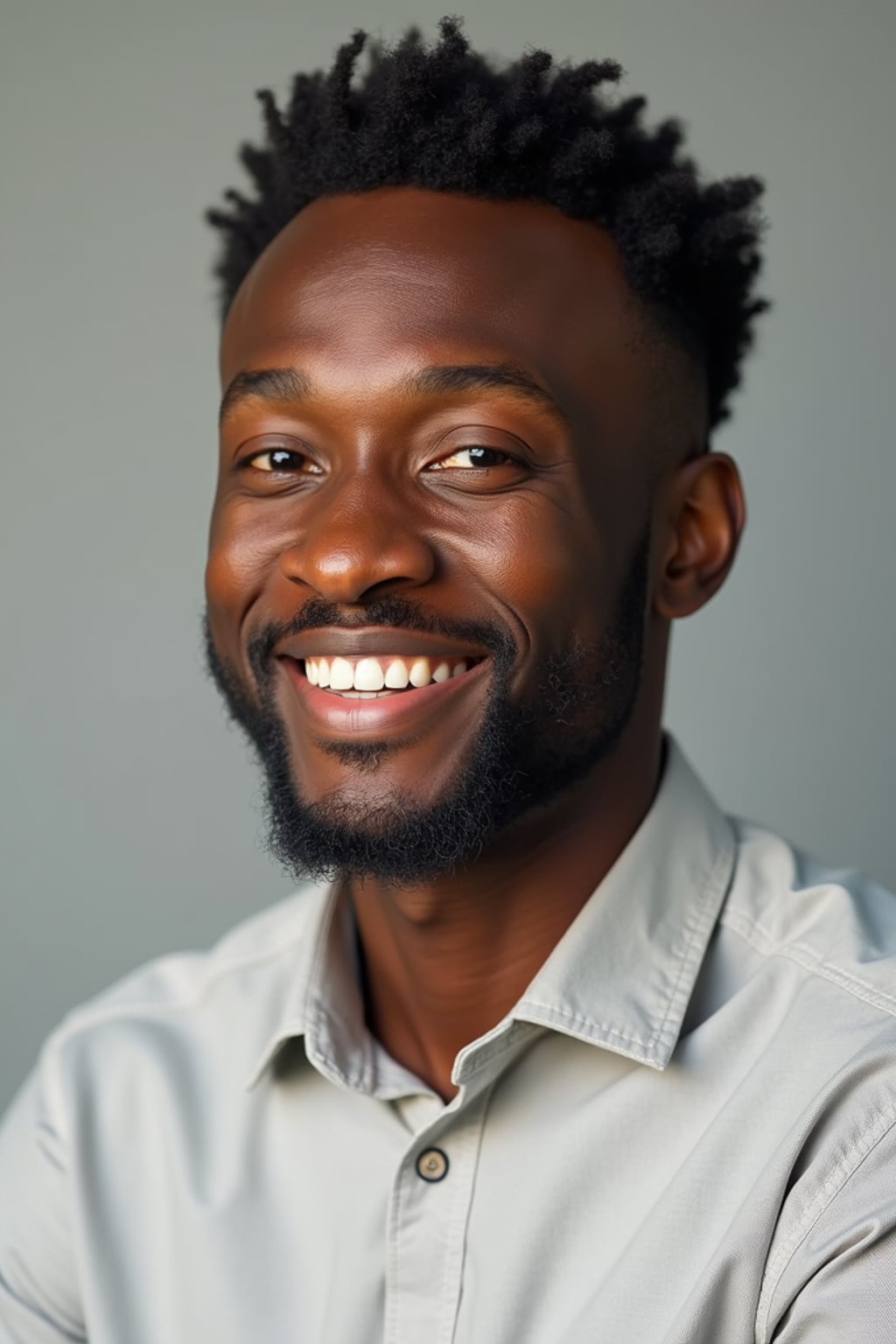 A professional author headshot of a thoughtful man, taken in a well-lit studio with a plain backdrop. The man is dressed in  a neat, light-colored shirt with a reflective expression. The lighting is soft and even, highlighting their facial features with a warm and intellectual expression. The focus is sharp, capturing the man's eyes and thoughtful smile, creating a perfect headshot for book covers and professional profiles.