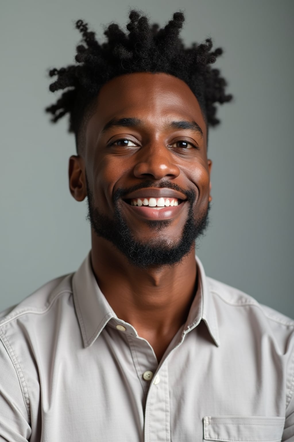 A professional author headshot of a thoughtful man, taken in a well-lit studio with a plain backdrop. The man is dressed in  a neat, light-colored shirt with a reflective expression. The lighting is soft and even, highlighting their facial features with a warm and intellectual expression. The focus is sharp, capturing the man's eyes and thoughtful smile, creating a perfect headshot for book covers and professional profiles.