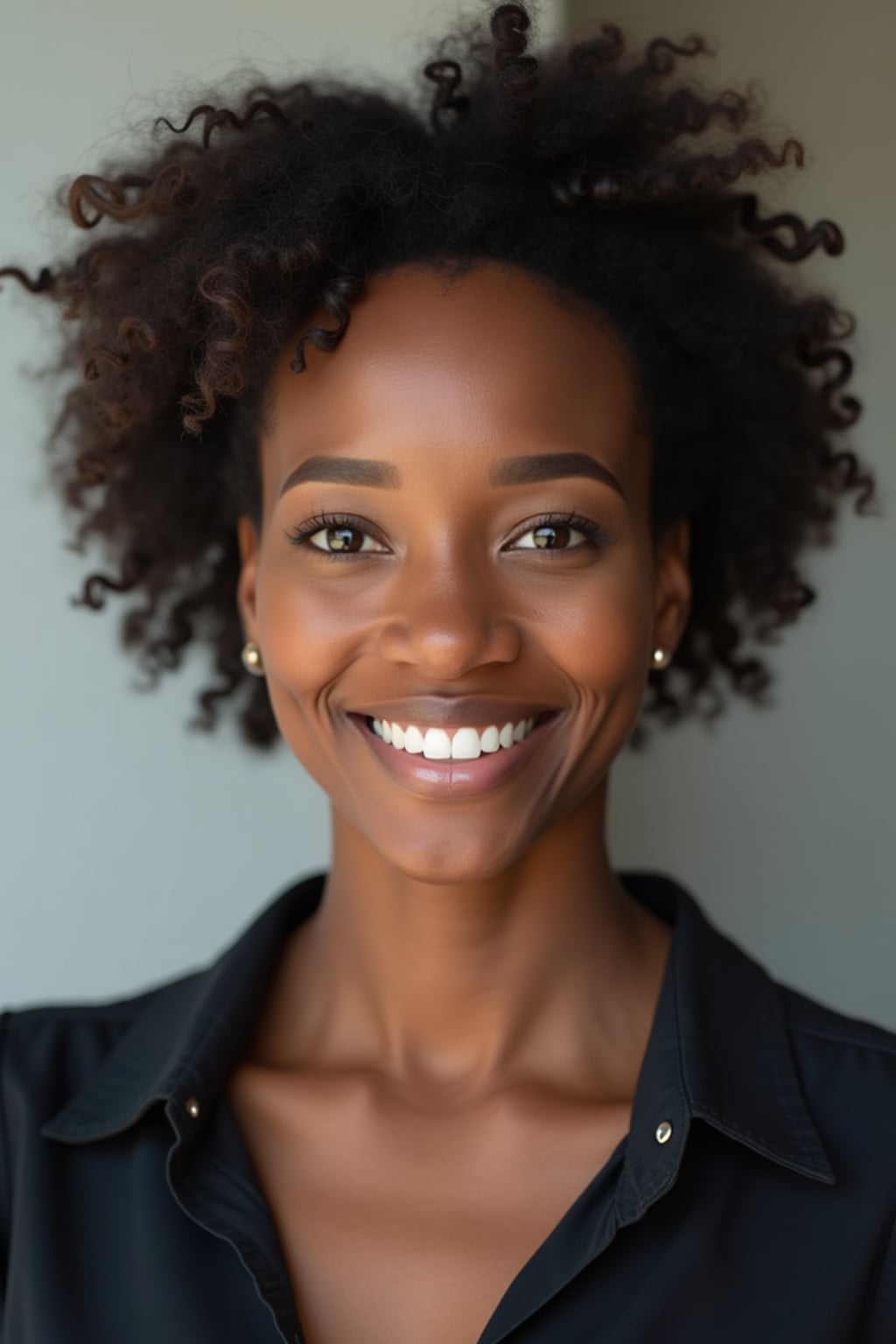 A professional author headshot of a thoughtful woman, taken in a well-lit studio with a plain backdrop. The woman is dressed in a stylish, professional blouse with natural makeup and a contemplative smile . The lighting is soft and even, highlighting their facial features with a warm and intellectual expression. The focus is sharp, capturing the woman's eyes and thoughtful smile, creating a perfect headshot for book covers and professional profiles.