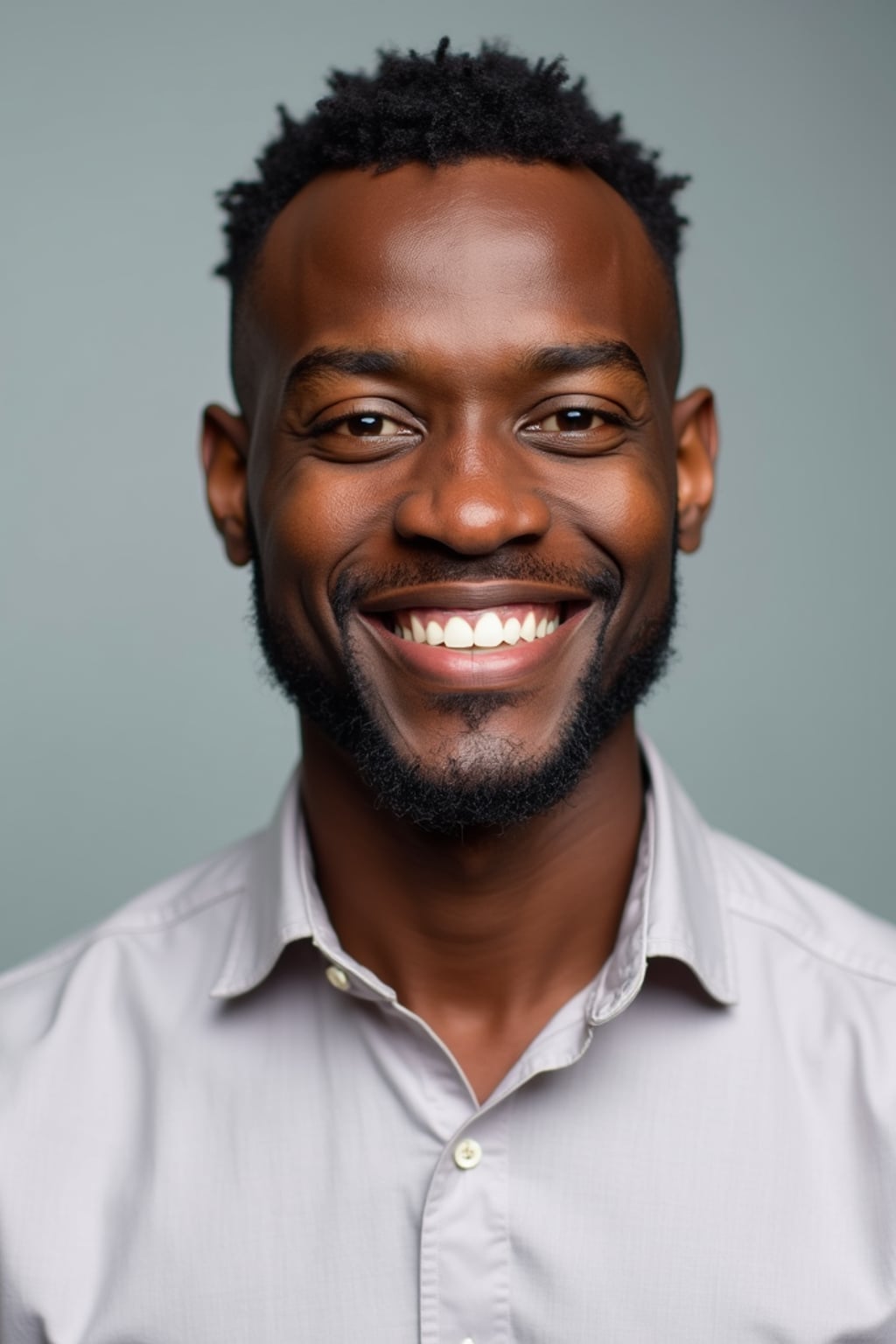 A professional life coach headshot of an inspiring man, taken in a well-lit studio with a plain backdrop. The man is dressed in  a neat, light-colored shirt with a motivational expression. The lighting is soft and even, highlighting their facial features with a warm and encouraging expression. The focus is sharp, capturing the man's eyes and uplifting smile, creating a perfect headshot for coaching practices and professional profiles.