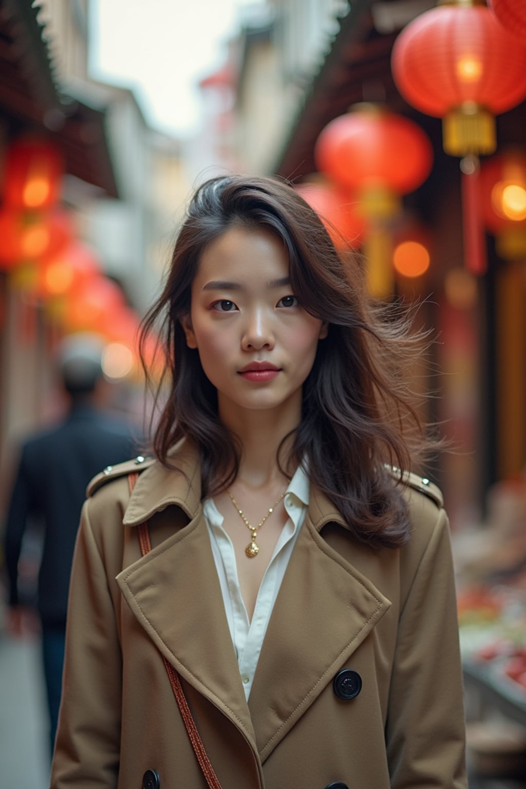 a stylish  feminine woman exploring a street market