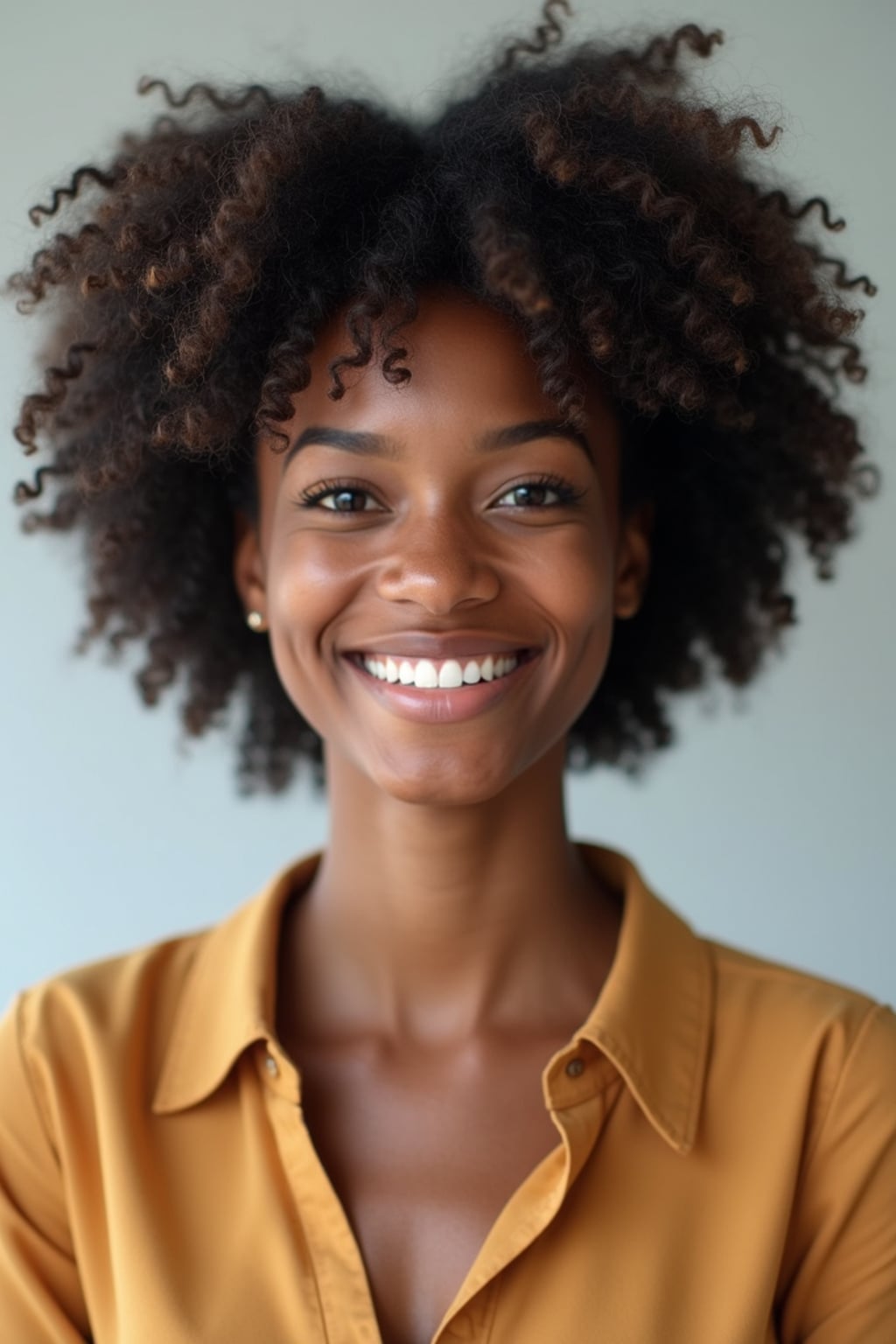 A professional teacher headshot of a friendly woman, taken in a well-lit studio with a plain backdrop. The woman is dressed in a smart, professional blouse with natural makeup and a warm smile . The lighting is soft and even, highlighting their facial features with an approachable and kind expression. The focus is sharp, capturing the woman's eyes and genuine smile, creating a perfect headshot for school websites and professional profiles.
