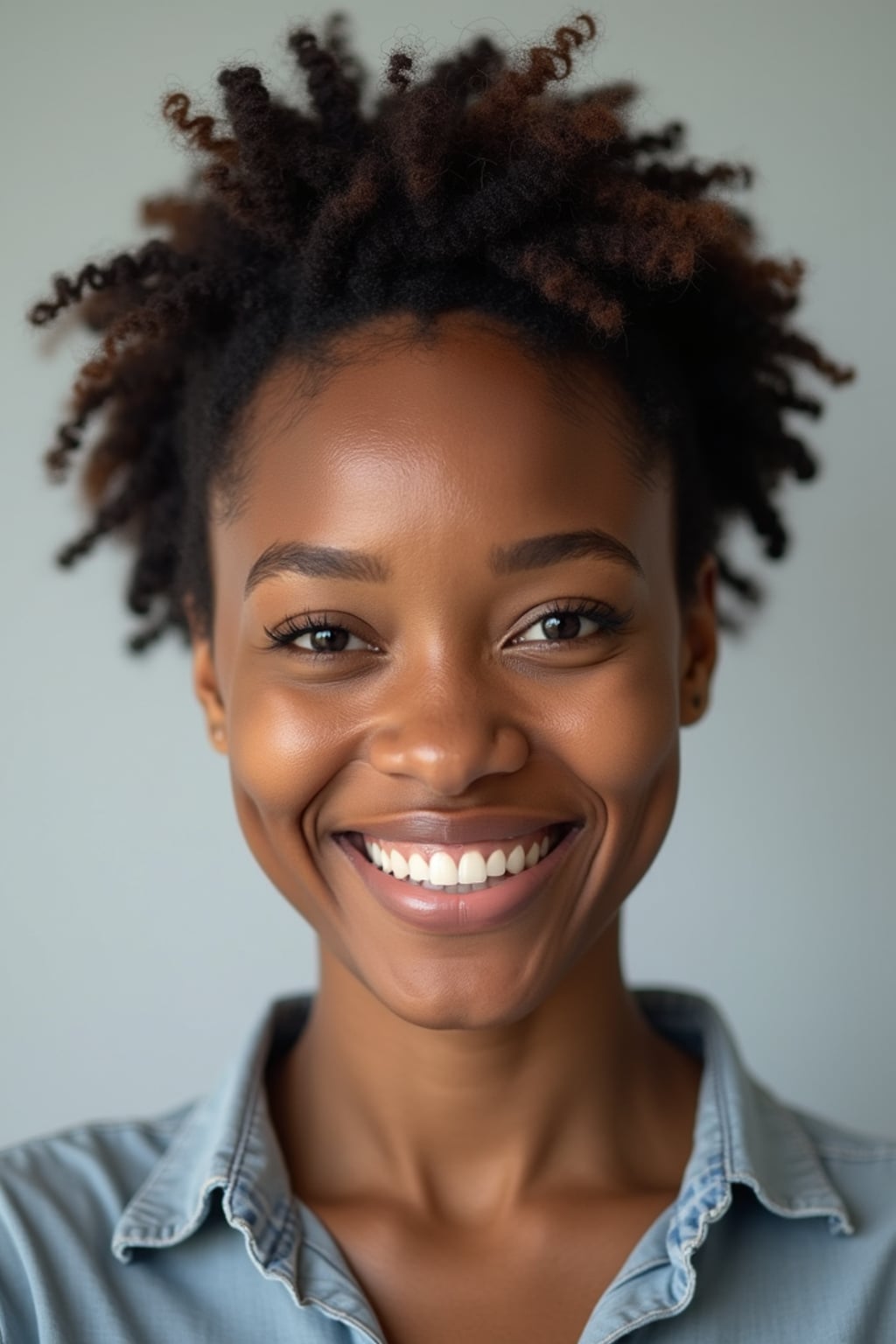 A professional teacher headshot of a friendly woman, taken in a well-lit studio with a plain backdrop. The woman is dressed in a smart, professional blouse with natural makeup and a warm smile . The lighting is soft and even, highlighting their facial features with an approachable and kind expression. The focus is sharp, capturing the woman's eyes and genuine smile, creating a perfect headshot for school websites and professional profiles.
