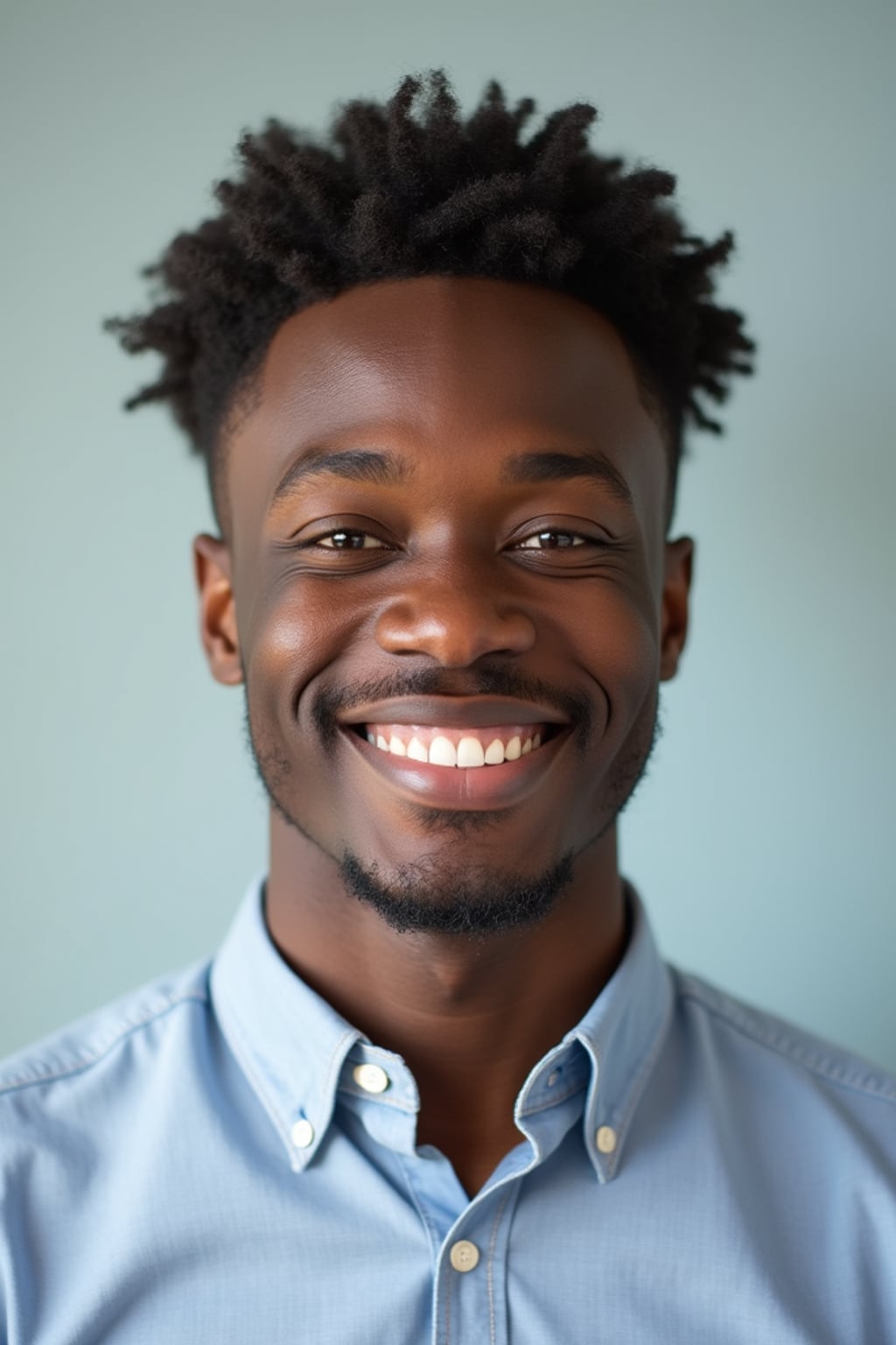 A professional teacher headshot of a friendly man, taken in a well-lit studio with a plain backdrop. The man is dressed in  a neat, collared shirt with a welcoming expression. The lighting is soft and even, highlighting their facial features with an approachable and kind expression. The focus is sharp, capturing the man's eyes and genuine smile, creating a perfect headshot for school websites and professional profiles.