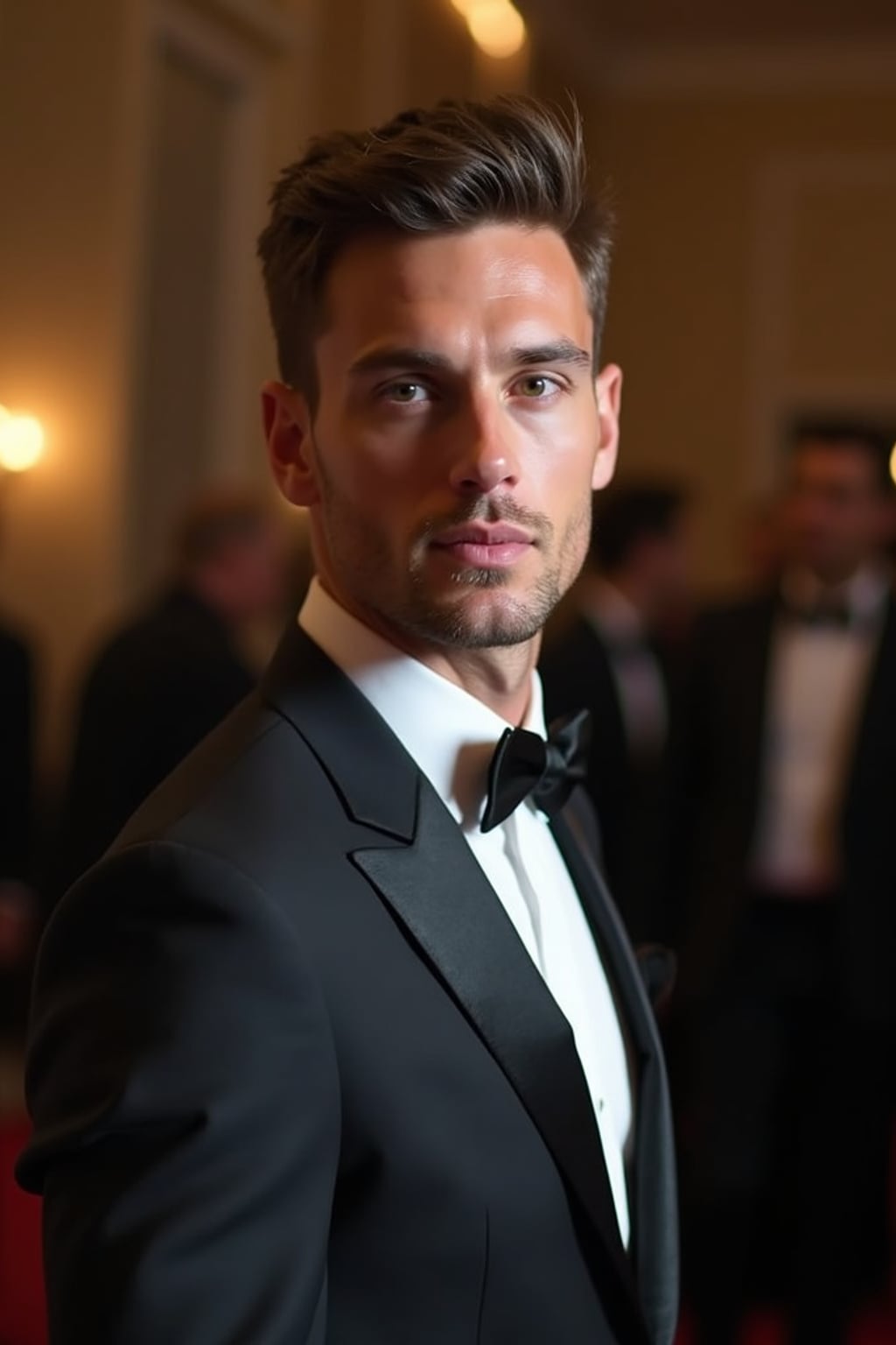 an elegant masculine  man attending a formal event