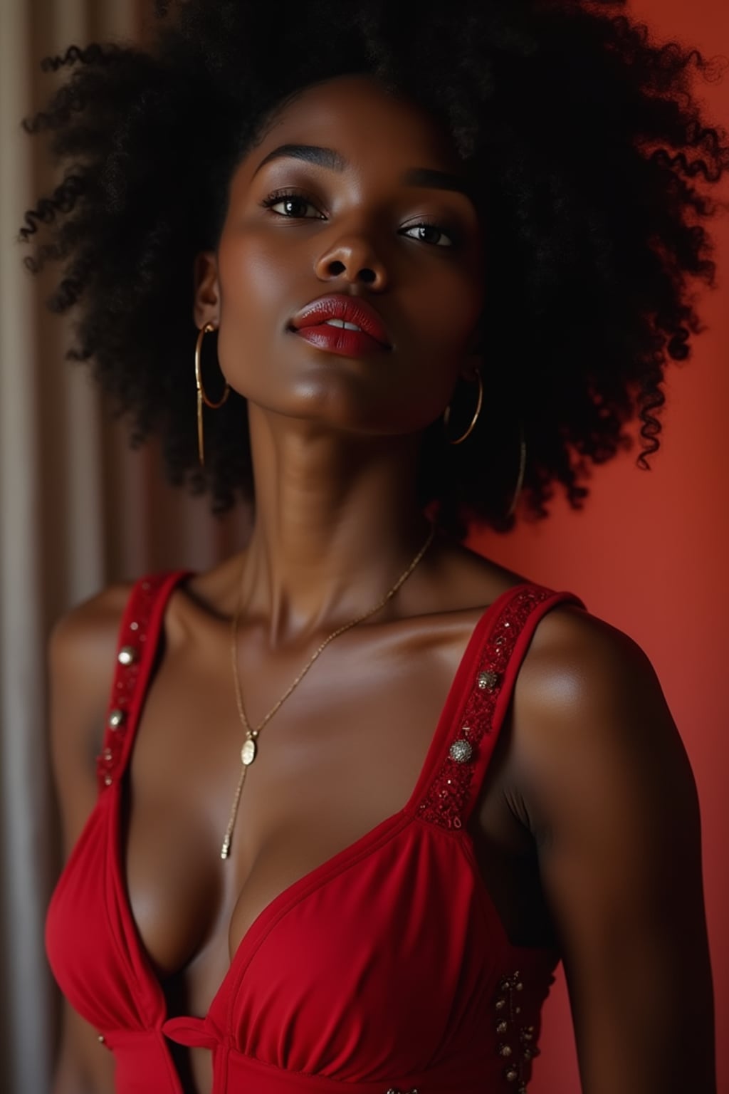 an alluring  feminine woman dressed in elegant evening wear