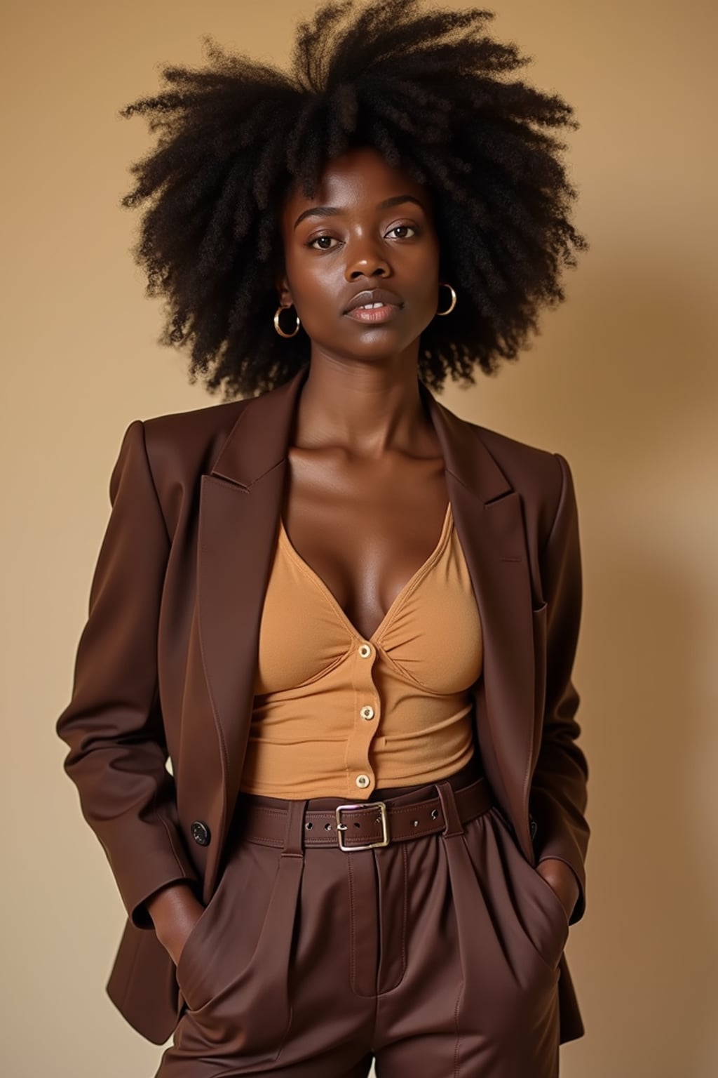 a confident  feminine woman dressed in stylish attire