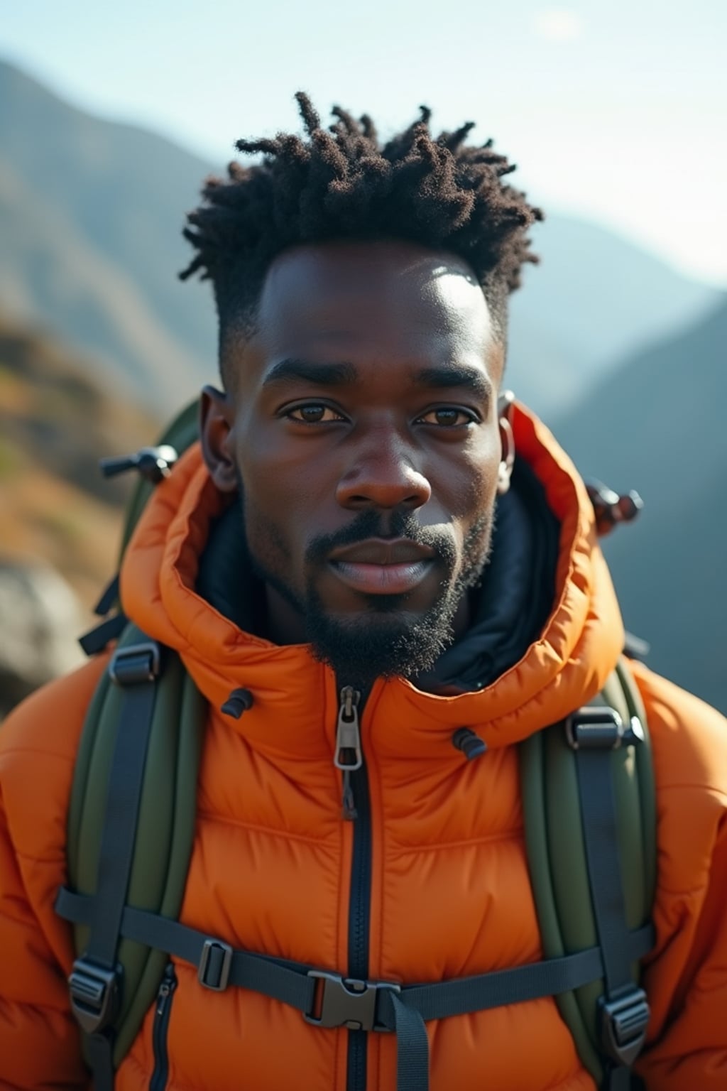 an adventurous masculine  man hiking in the mountains