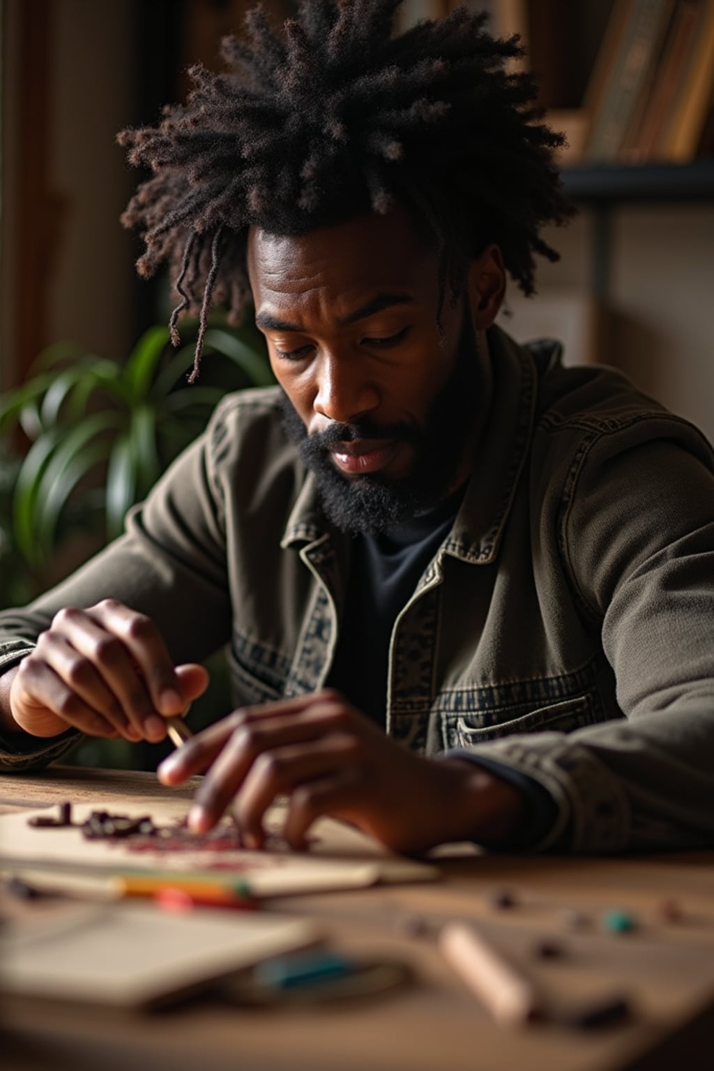 masculine  man engaging in a hobby or craft