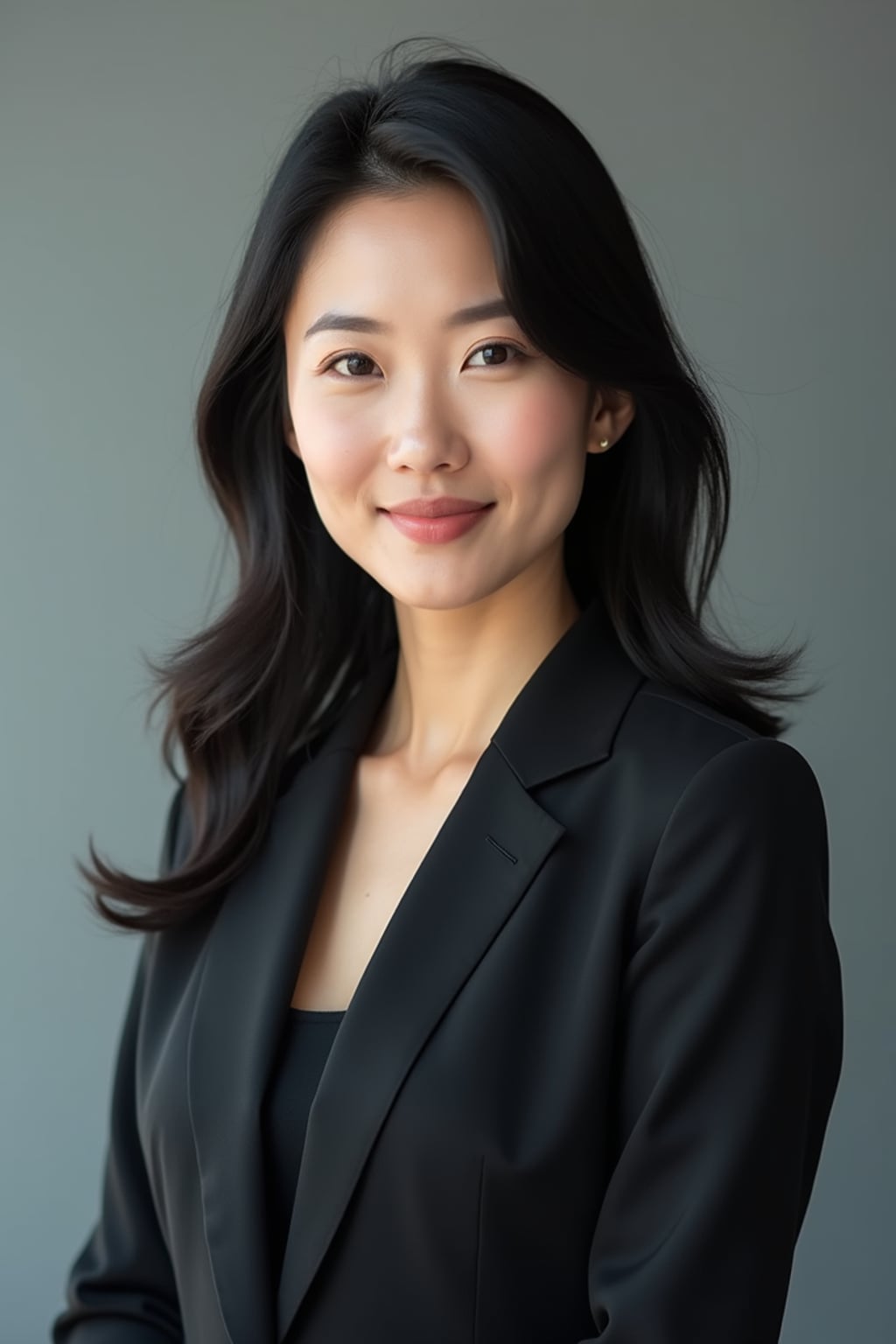 8k professional headshot of woman, crisp details, studio backdrop, executive attire, confident posture, neutral expression, high-definition, corporate setting, sharp focus, ambient lighting, business professional, cityscape view
