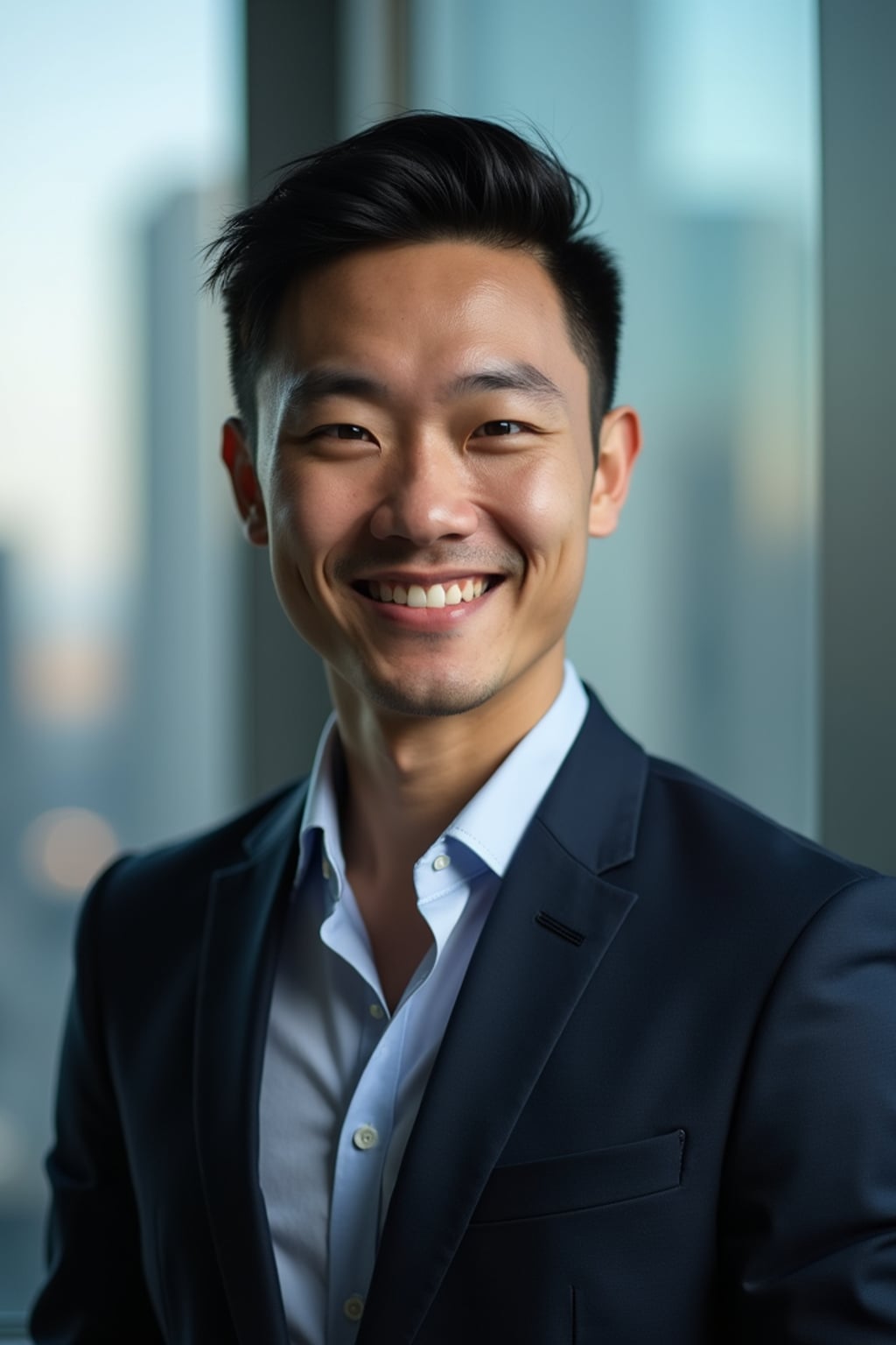 8k professional headshot of man, crisp details, studio backdrop, executive attire, confident posture, neutral expression, high-definition, corporate setting, sharp focus, ambient lighting, business professional, cityscape view