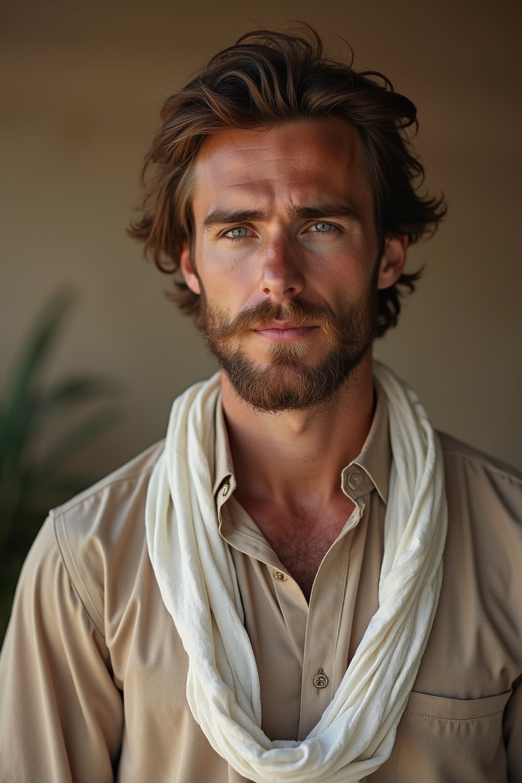 a man in  a modern take on traditional clothes, embodying the balance of tradition and contemporary life during Ramadan