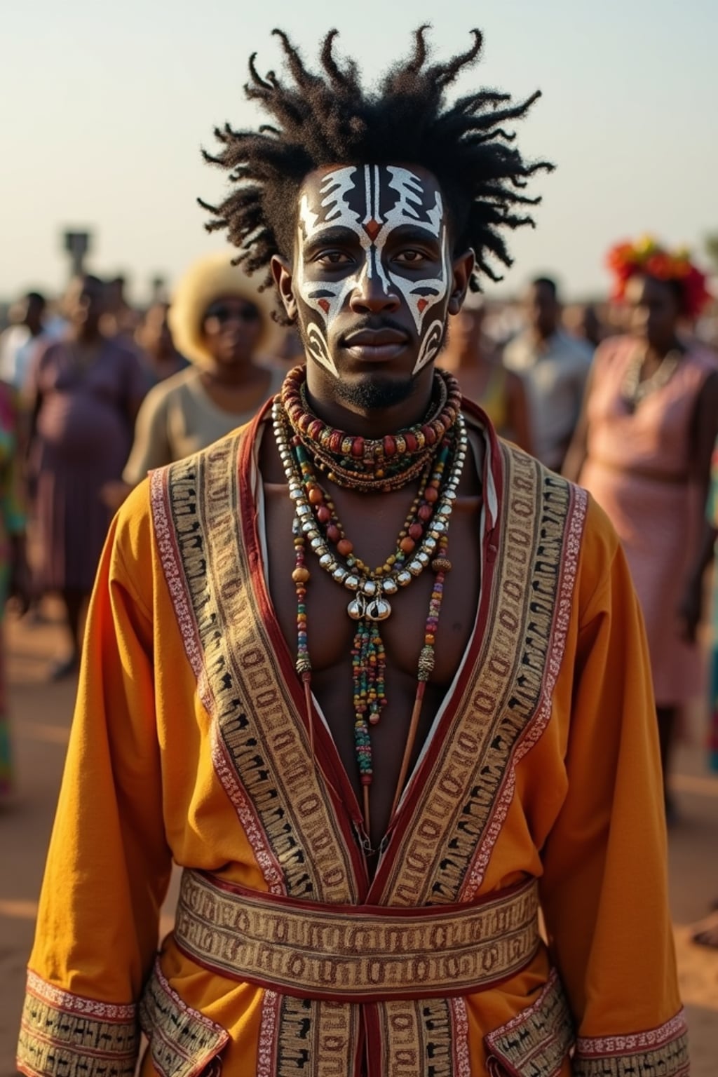 a man in  a modern take on traditional clothes, embodying the balance of tradition and contemporary life during Day of the Dead