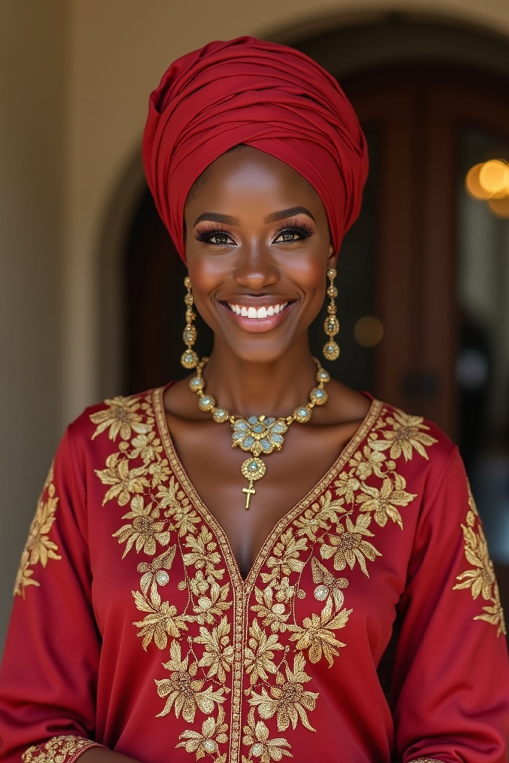 a stunning woman in a festive modest outfit for Eid celebrations , embodying the joy and gratitude at the culmination of Ramadan