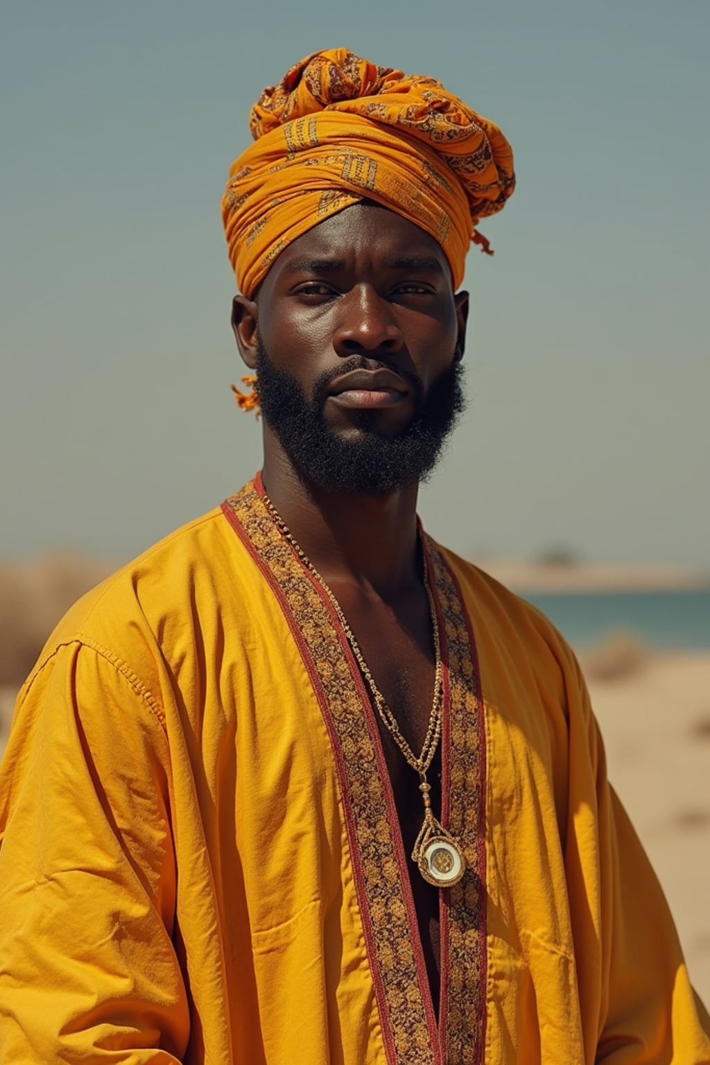 a man in  a modern take on traditional clothes, embodying the balance of tradition and contemporary life during Eid