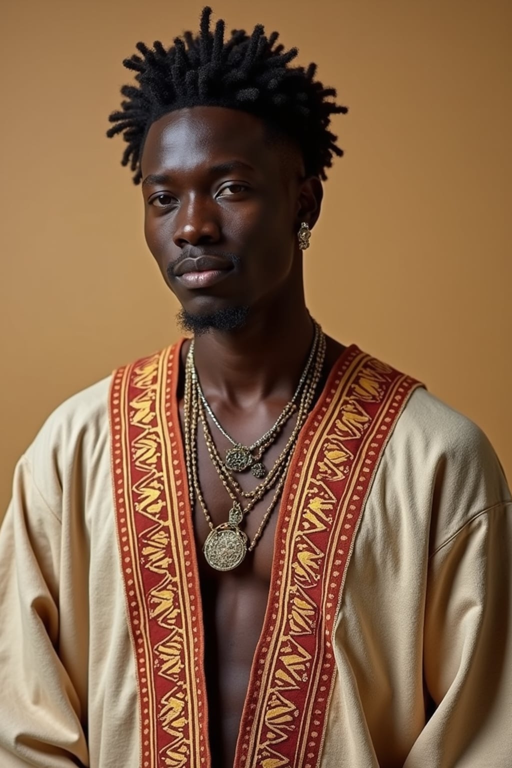 a man in  a modern take on traditional clothes, embodying the balance of tradition and contemporary life during Eid