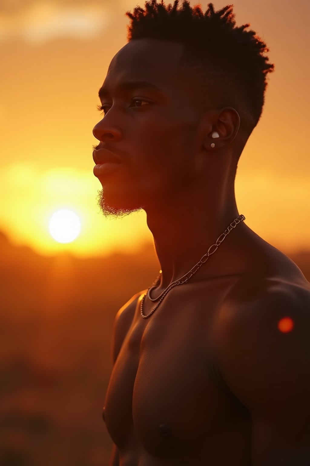 Full body golden hour candid of man.  Complete candid moment in sunset. Golden hour documentary style.