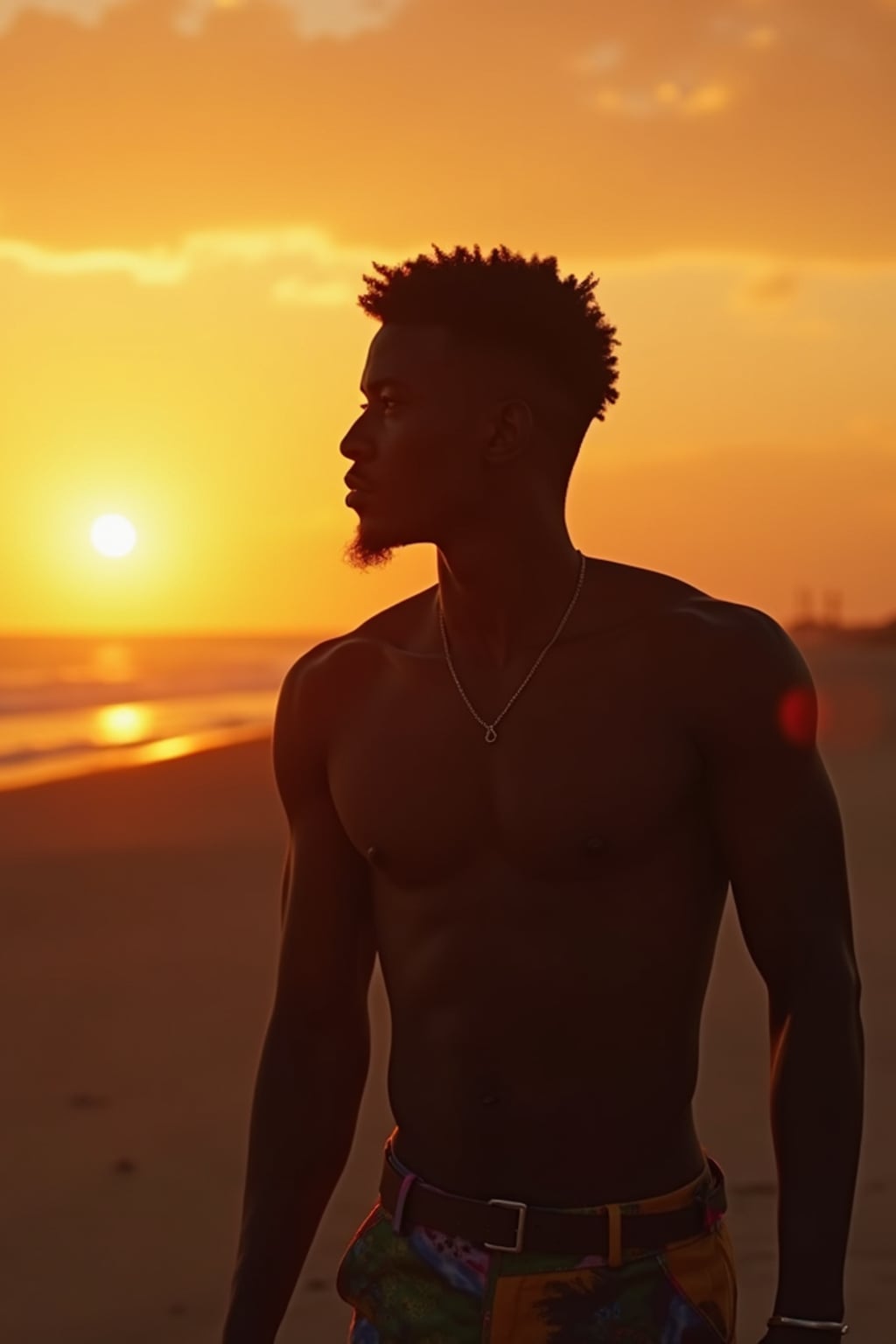 Full body golden hour candid of man.  Complete candid moment in sunset. Golden hour documentary style.
