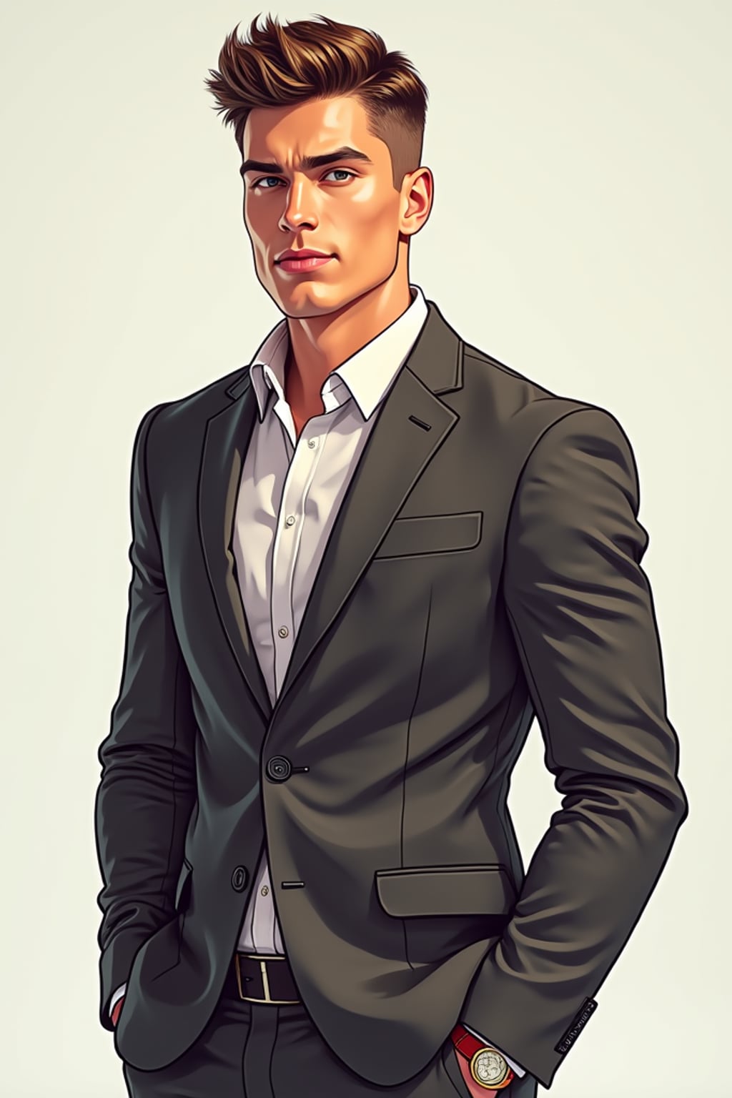 Full body portrait of man as a cartoon.  Creative style, modern interpretation. Professional digital art.