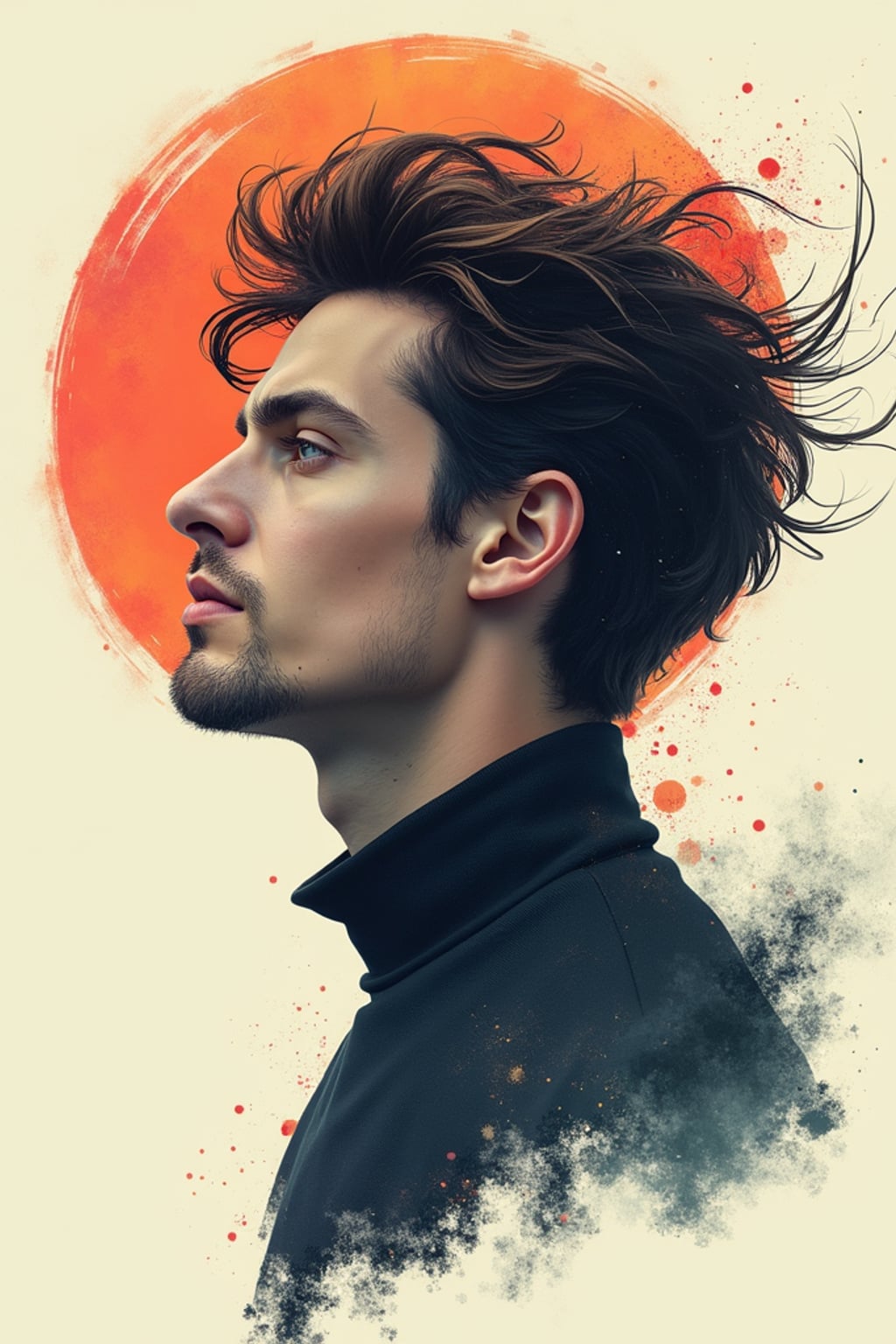Model transformed into a contemporary illustration.  Creative style, modern aesthetic. Professional illustration.