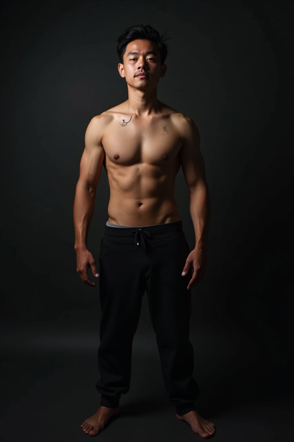 Full body artistic portrait of man.  Full creative lighting setup. Experimental photography.