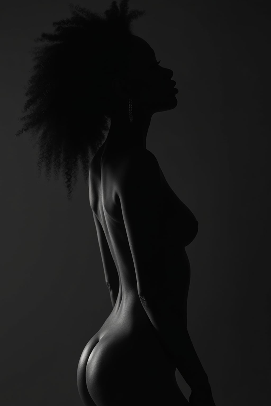 Black and white full body portrait of woman with dramatic lighting. Complete figure in dramatic shadows, seductive pose . Artistic lighting composition.