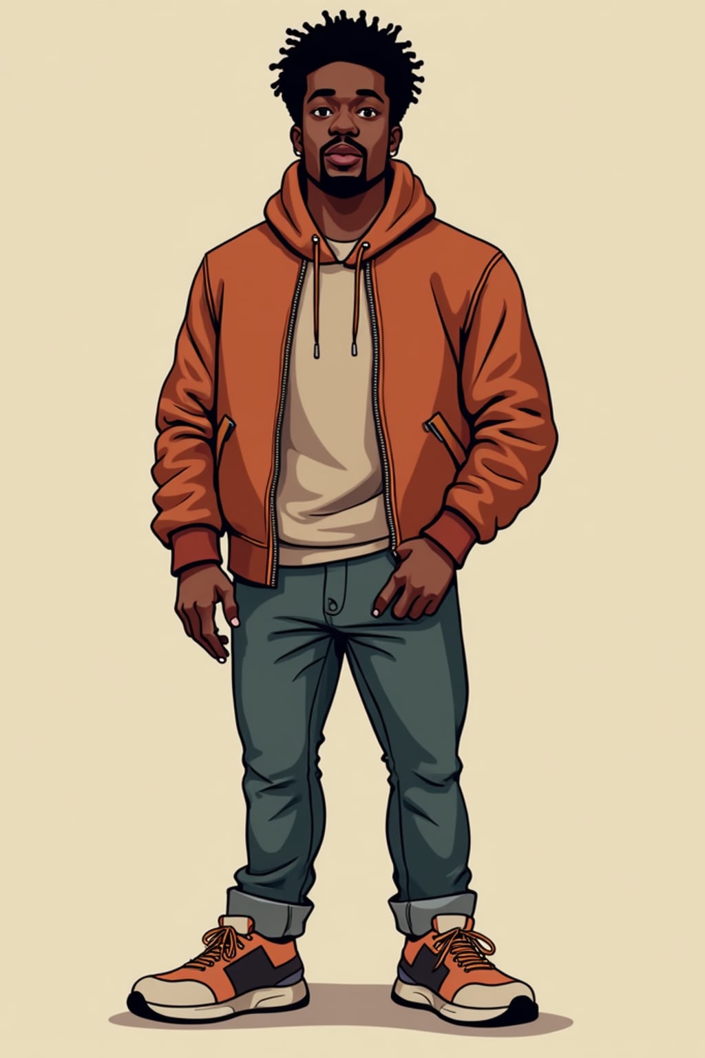 Full body portrait of man as a cartoon.  Creative style, modern interpretation. Professional digital art.