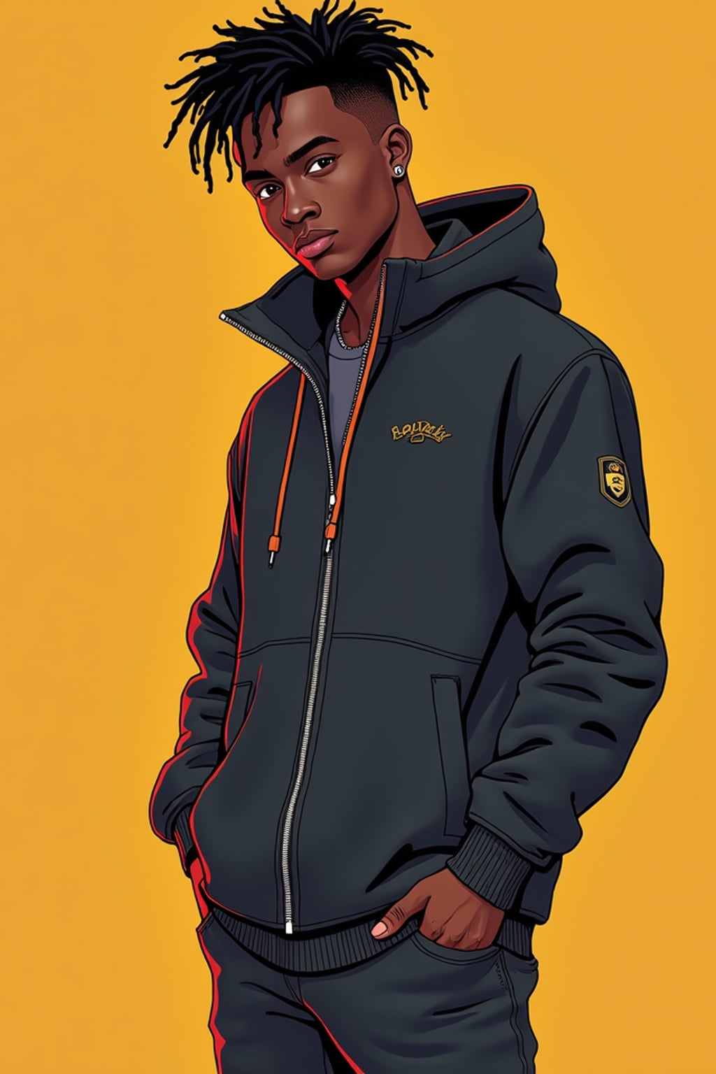 Full body portrait of man as a digital illustration.  Graphic style, creative interpretation. Digital art aesthetic.