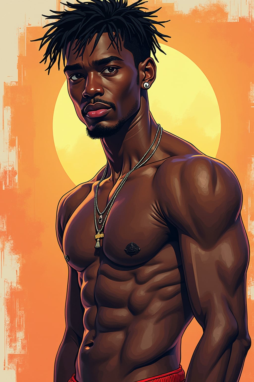 Full body portrait of man as a digital illustration.  Graphic style, creative interpretation. Digital art aesthetic.