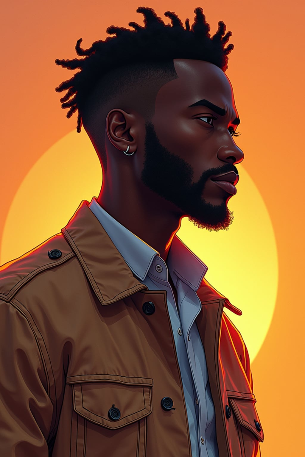 Full body portrait of man as a digital illustration.  Graphic style, creative interpretation. Digital art aesthetic.