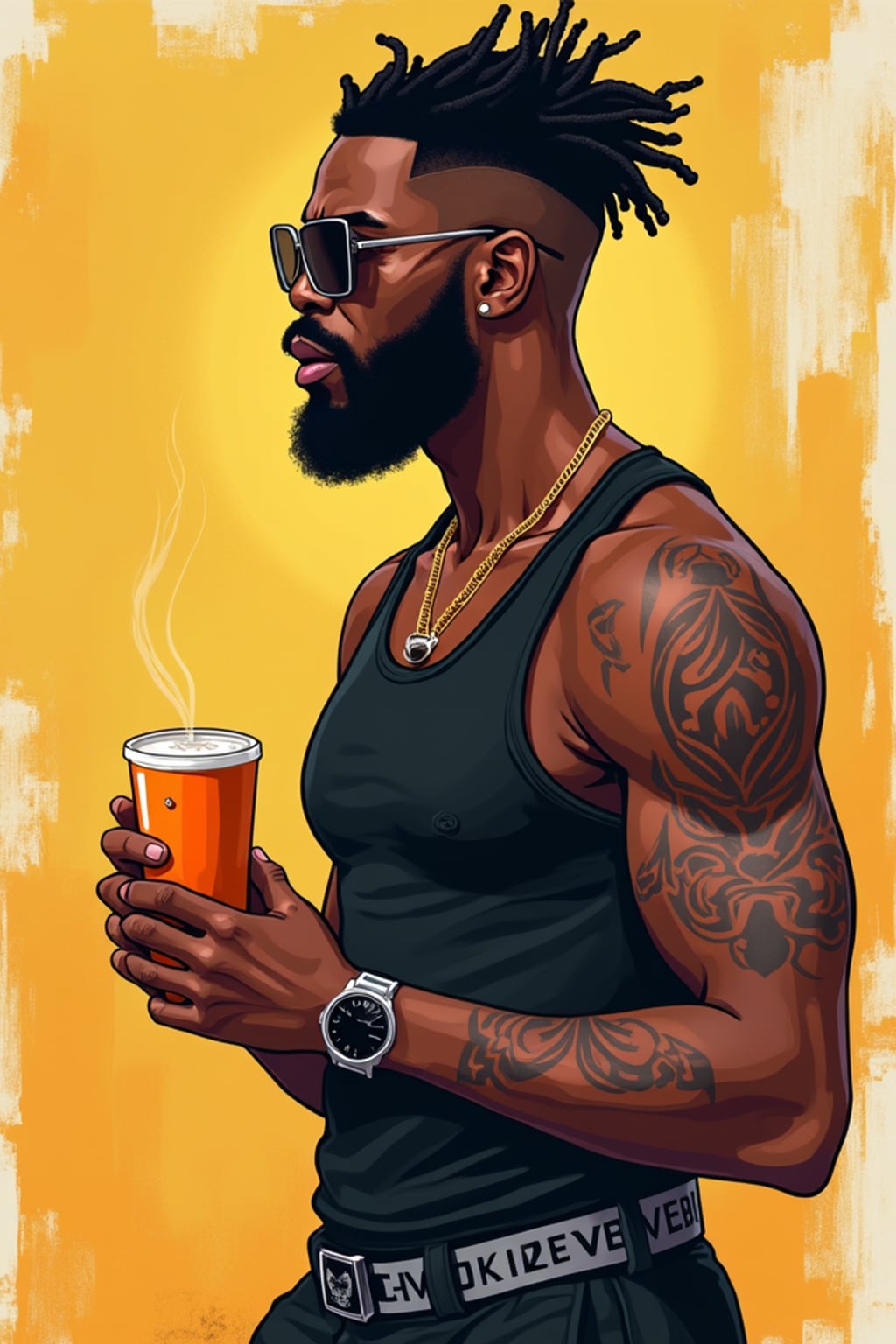 Full body portrait of man as a digital illustration.  Graphic style, creative interpretation. Digital art aesthetic.