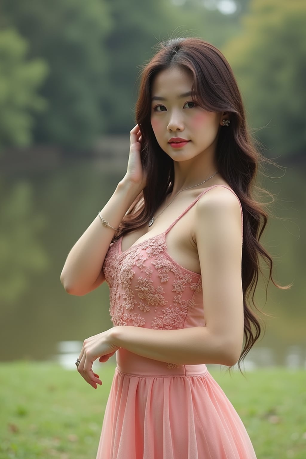 Full body outdoor portrait of woman. Alluring pose in outdoor setting . Outdoor photography.