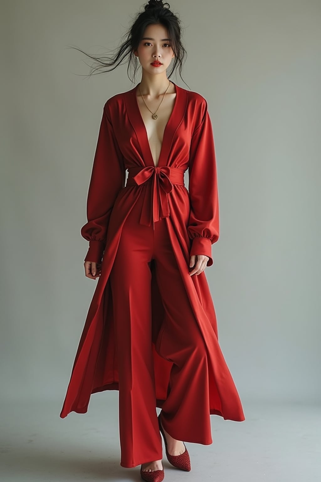 Full body fashion portrait of woman. Complete outfit showcase, alluring stance . Professional fashion photography.