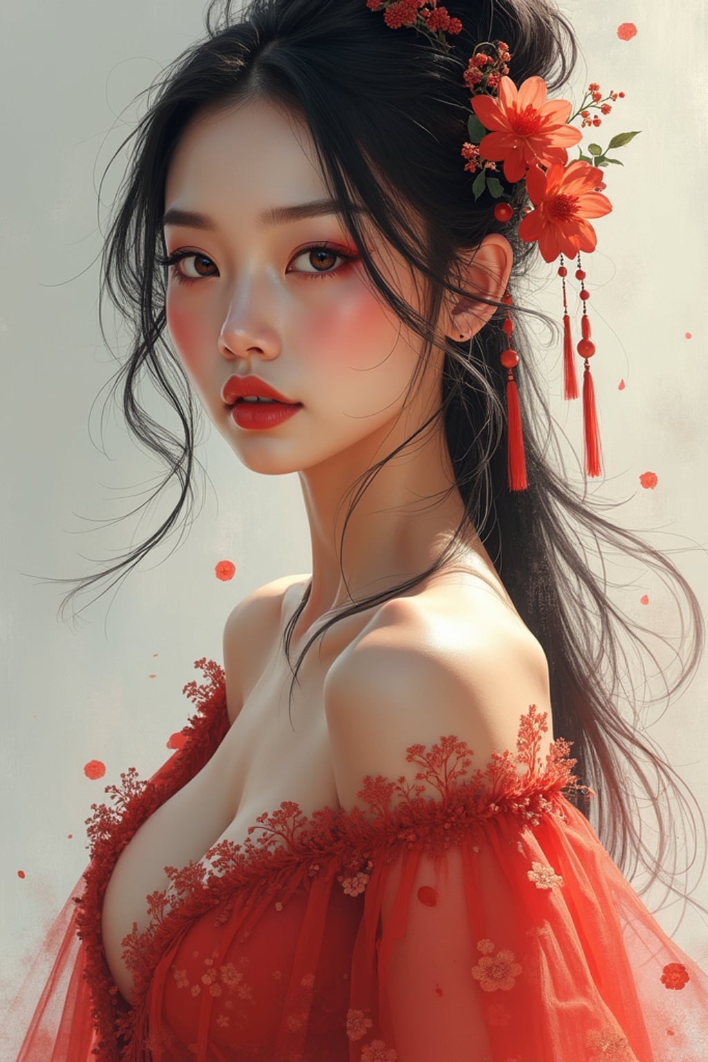 Full body portrait of woman as a digital painting. Digital brushstrokes, artistic effects . Digital art masterpiece.
