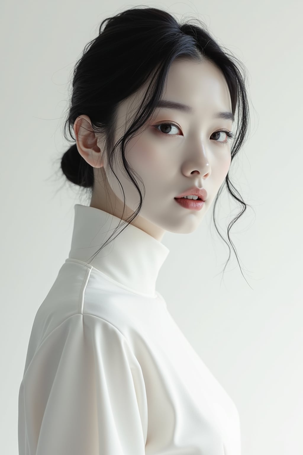 Model transformed into a minimalist art piece. Clean lines, simple composition . Modern minimalist style.