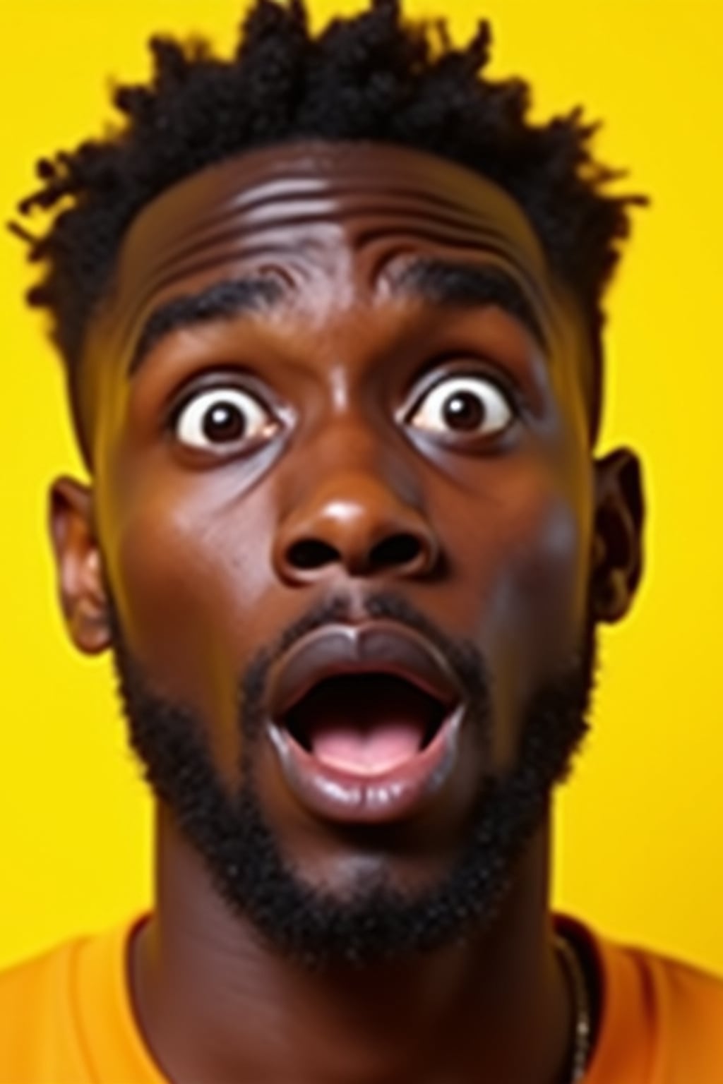 the image is a vibrant and colorful thumbnail, typically used for a youtube video. man with raised eyebrows and wide eyes, shocked expression, bright plain yellow background