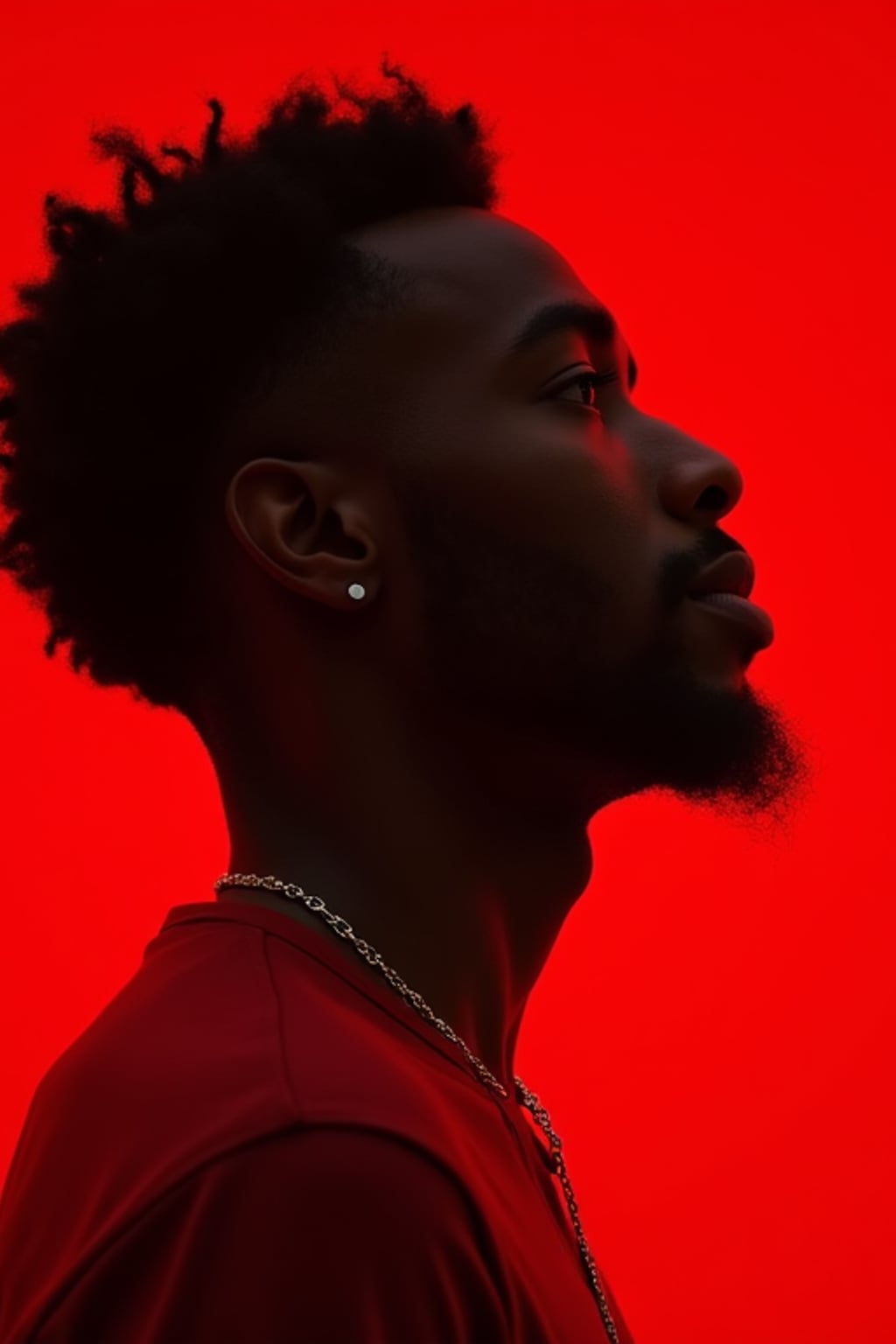 the image is a vibrant and colorful thumbnail, typically used for a youtube video. looking away, looking aside, gazing off man, bright plain red background