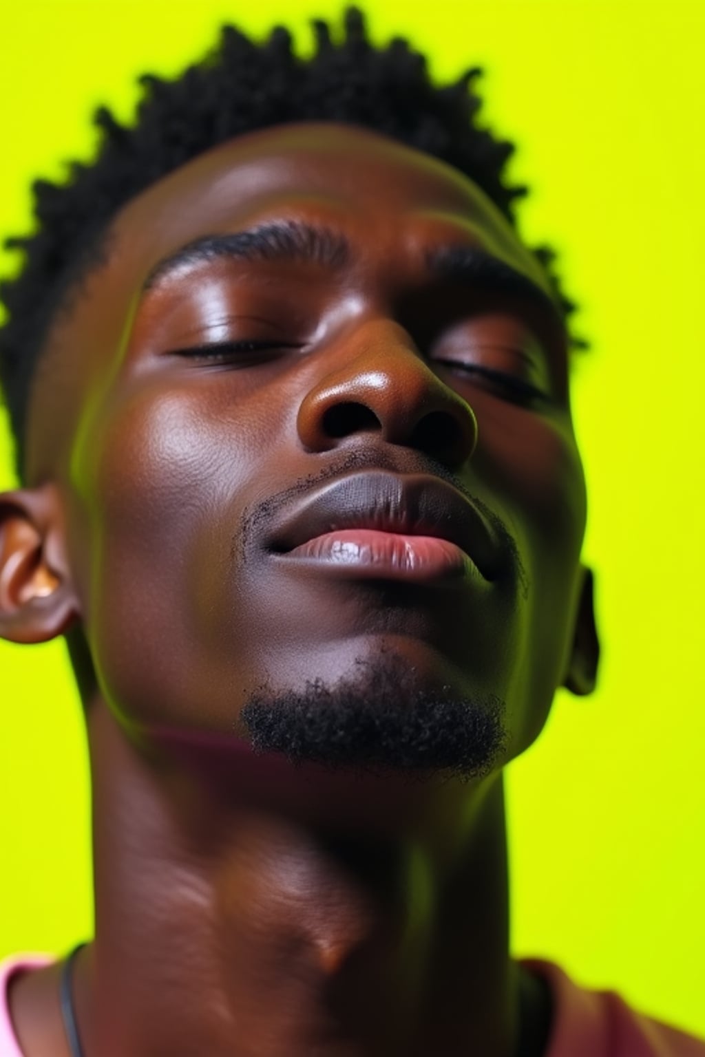 the image is a vibrant and colorful thumbnail, typically used for a youtube video. closed eyes, eyes closed man, bright plain lime background