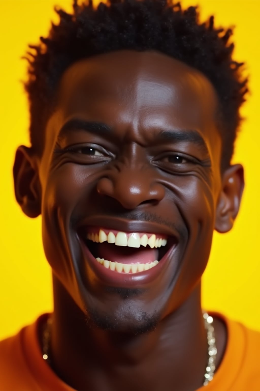 the image is a vibrant and colorful thumbnail, typically used for a youtube video. man with evil grin and mischievous look, bright plain gold background