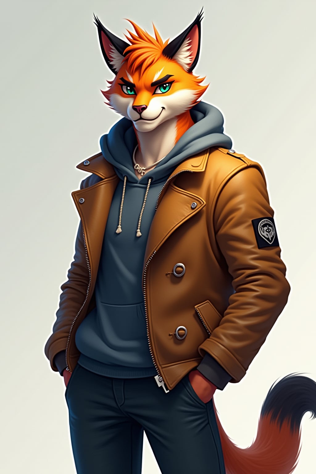 furry character of cat fursona of man with  cool feline features, sleek fur, and prominent cat ears, wearing stylish casual outfit, confident expression, detailed digital furry art style, bright colors