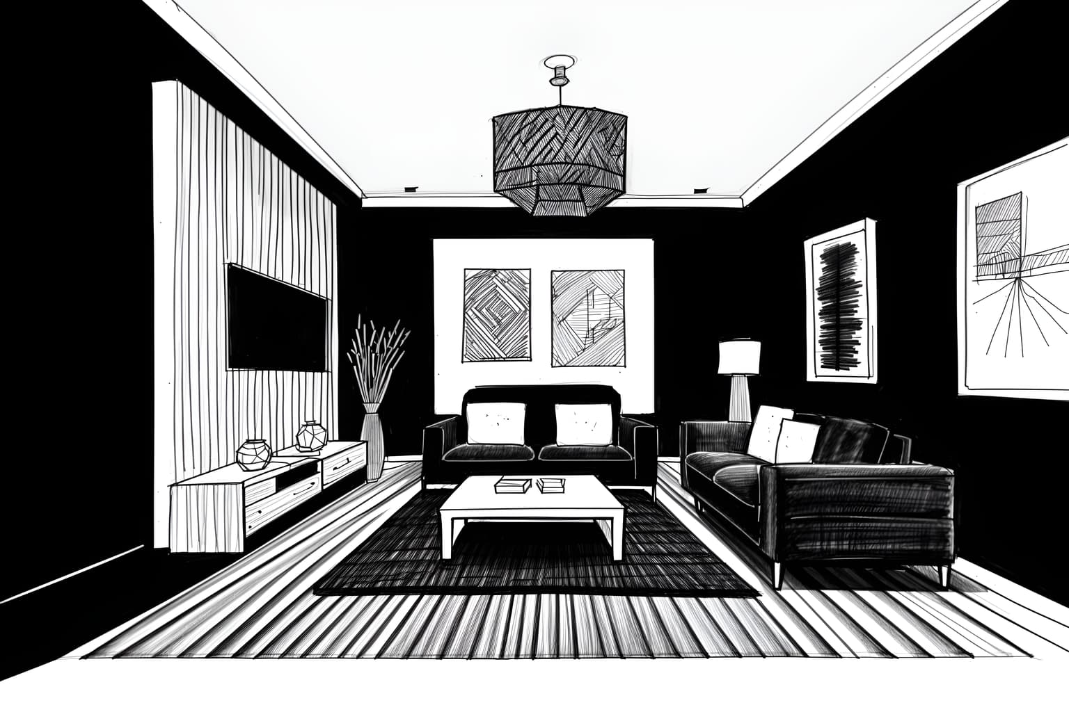 (hand-drawn monochrome black and white sketch line drawing)++ of sketch-style () apartment interior. a sketch of interior. with . a sketch of interior. trending on artstation. black and white line drawing sketch without colors. masterpiece, cinematic light, ultrarealistic+, photorealistic+, 8k, raw photo, realistic, sharp focus on eyes, (symmetrical eyes), (intact eyes), hyperrealistic, highest quality, best quality, , highly detailed, masterpiece, best quality, extremely detailed 8k wallpaper, masterpiece, best quality, ultra-detailed, best shadow, detailed background, detailed face, detailed eyes, high contrast, best illumination, detailed face, dulux, caustic, dynamic angle, detailed glow. dramatic lighting. highly detailed, insanely detailed hair, symmetrical, intricate details, professionally retouched, 8k high definition. strong bokeh. award winning photo.