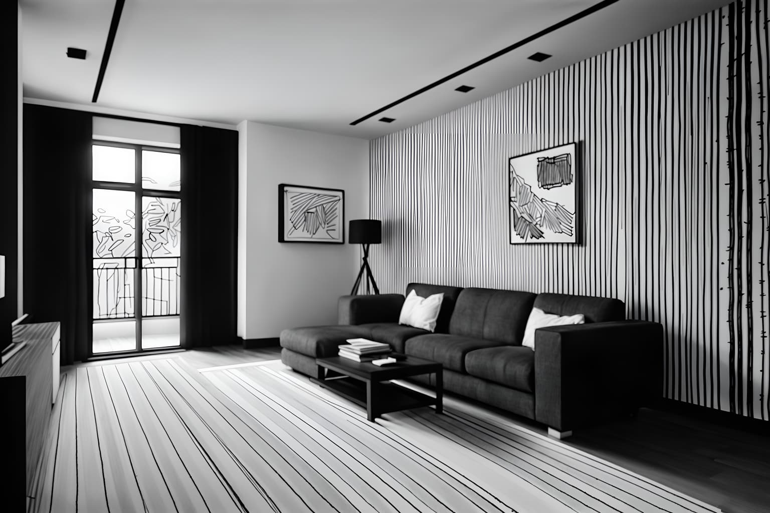 (hand-drawn monochrome black and white sketch line drawing)++ of sketch-style () apartment interior. a sketch of interior. with . a sketch of interior. trending on artstation. black and white line drawing sketch without colors. masterpiece, cinematic light, ultrarealistic+, photorealistic+, 8k, raw photo, realistic, sharp focus on eyes, (symmetrical eyes), (intact eyes), hyperrealistic, highest quality, best quality, , highly detailed, masterpiece, best quality, extremely detailed 8k wallpaper, masterpiece, best quality, ultra-detailed, best shadow, detailed background, detailed face, detailed eyes, high contrast, best illumination, detailed face, dulux, caustic, dynamic angle, detailed glow. dramatic lighting. highly detailed, insanely detailed hair, symmetrical, intricate details, professionally retouched, 8k high definition. strong bokeh. award winning photo.