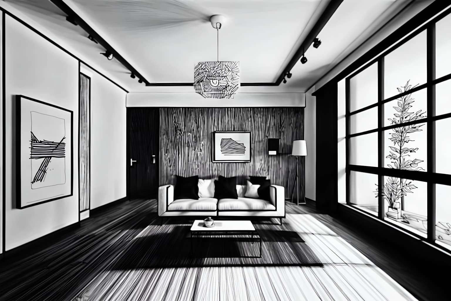 (hand-drawn monochrome black and white sketch line drawing)++ of sketch-style () apartment interior. a sketch of interior. with . a sketch of interior. trending on artstation. black and white line drawing sketch without colors. masterpiece, cinematic light, ultrarealistic+, photorealistic+, 8k, raw photo, realistic, sharp focus on eyes, (symmetrical eyes), (intact eyes), hyperrealistic, highest quality, best quality, , highly detailed, masterpiece, best quality, extremely detailed 8k wallpaper, masterpiece, best quality, ultra-detailed, best shadow, detailed background, detailed face, detailed eyes, high contrast, best illumination, detailed face, dulux, caustic, dynamic angle, detailed glow. dramatic lighting. highly detailed, insanely detailed hair, symmetrical, intricate details, professionally retouched, 8k high definition. strong bokeh. award winning photo.