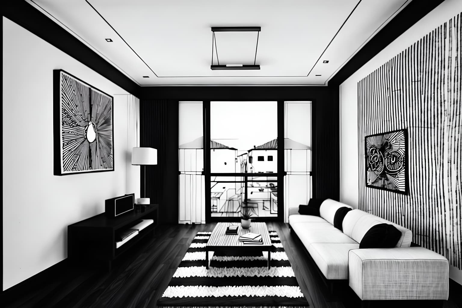 (hand-drawn monochrome black and white sketch line drawing)++ of sketch-style () apartment interior. a sketch of interior. with . a sketch of interior. trending on artstation. black and white line drawing sketch without colors. masterpiece, cinematic light, ultrarealistic+, photorealistic+, 8k, raw photo, realistic, sharp focus on eyes, (symmetrical eyes), (intact eyes), hyperrealistic, highest quality, best quality, , highly detailed, masterpiece, best quality, extremely detailed 8k wallpaper, masterpiece, best quality, ultra-detailed, best shadow, detailed background, detailed face, detailed eyes, high contrast, best illumination, detailed face, dulux, caustic, dynamic angle, detailed glow. dramatic lighting. highly detailed, insanely detailed hair, symmetrical, intricate details, professionally retouched, 8k high definition. strong bokeh. award winning photo.
