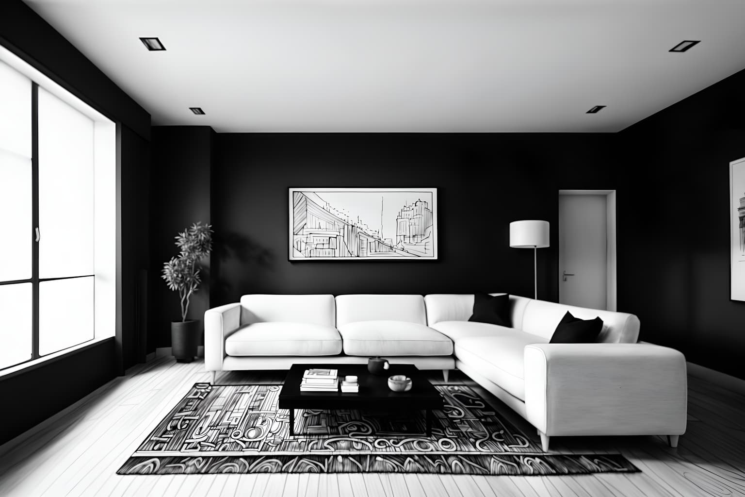 (hand-drawn monochrome black and white sketch line drawing)++ of sketch-style () apartment interior. a sketch of interior. with . a sketch of interior. trending on artstation. black and white line drawing sketch without colors. masterpiece, cinematic light, ultrarealistic+, photorealistic+, 8k, raw photo, realistic, sharp focus on eyes, (symmetrical eyes), (intact eyes), hyperrealistic, highest quality, best quality, , highly detailed, masterpiece, best quality, extremely detailed 8k wallpaper, masterpiece, best quality, ultra-detailed, best shadow, detailed background, detailed face, detailed eyes, high contrast, best illumination, detailed face, dulux, caustic, dynamic angle, detailed glow. dramatic lighting. highly detailed, insanely detailed hair, symmetrical, intricate details, professionally retouched, 8k high definition. strong bokeh. award winning photo.